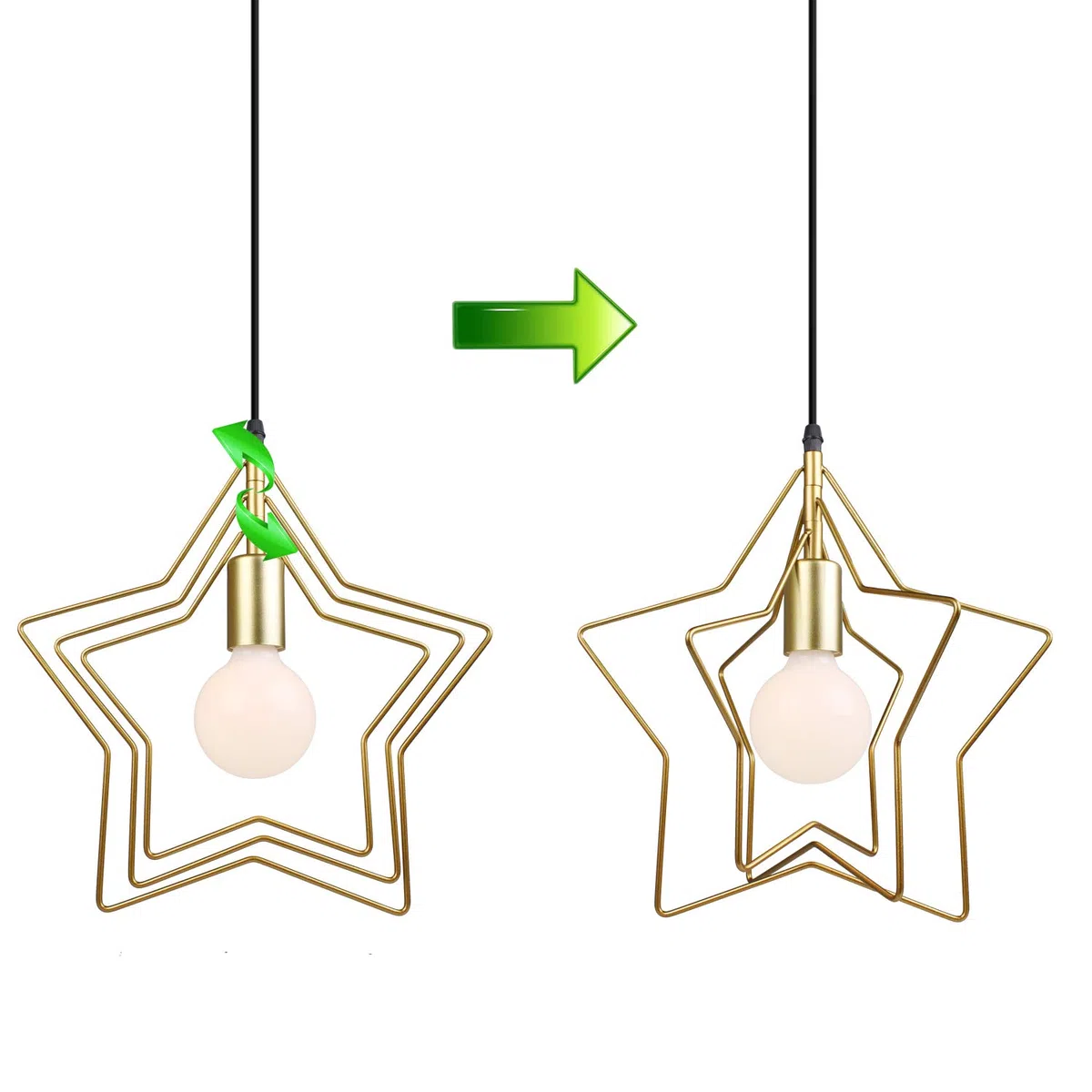 iDEGU Lampada a Sospensione E27 Plafoniera Design Creativo a Stella Lampada da Soffitto Moderno con 3 stelle Regolabili Oro Lampadario per Camera dei Bambini (Stella)