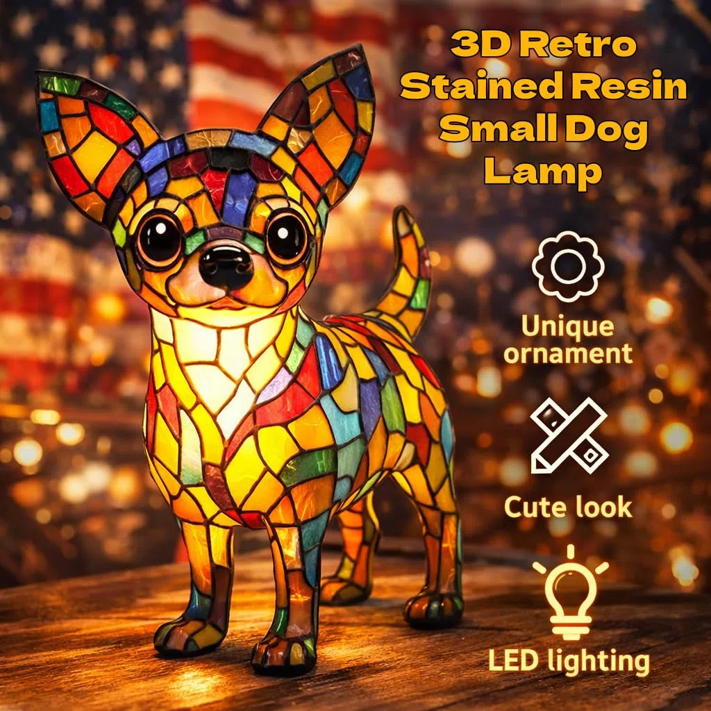 Rainbow Pup Lamp 3D Retro Stained Resin Small Dog Lamp USB Powered LED Night Light for Bedroom Desk Decorative Gift for Dog Lovers (#10)
