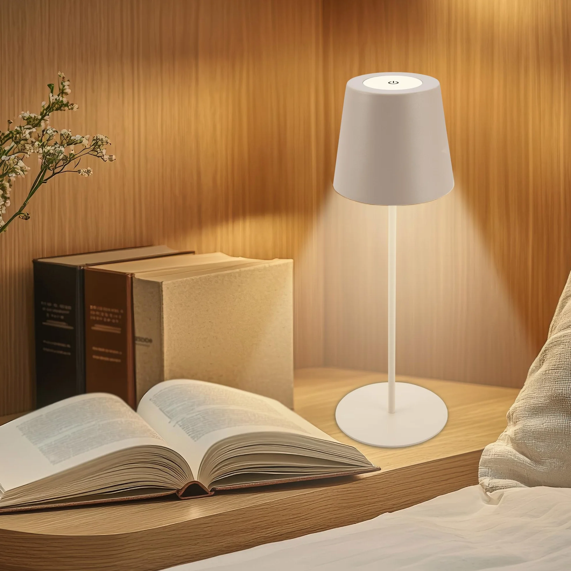 BRILONER - Set di 2 lampade da tavolo LED senza fili con touch, dimmerabili a livelli, regolabili in altezza, lampada da scrivania senza fili, lampada ricaricabile, comodino, 12x36 cm, beige