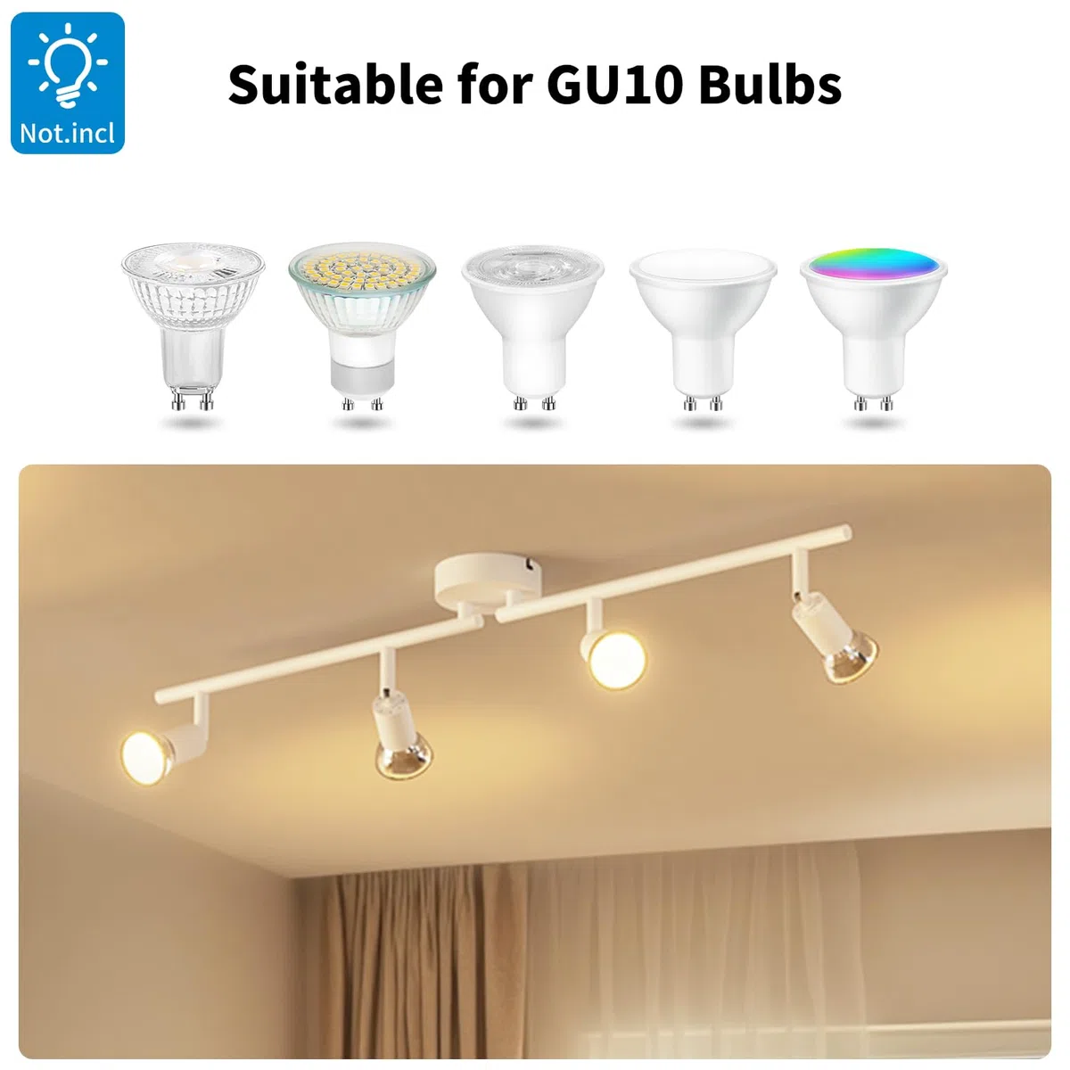 LVWIT Faretti LED da Soffitto Orientabili con 4 Luci GU10, Faretto da Interno Bianco Moderna, Faretti Soffitto per Barra, Salotto,Cameretta, Cucina (Senza Lampadina)