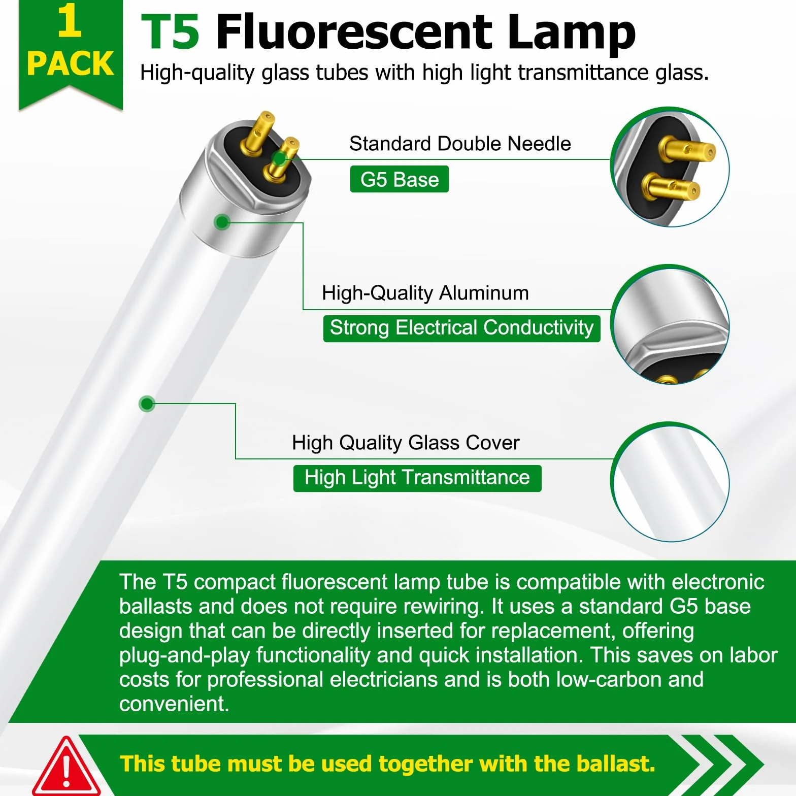 Ddlisu Tubi Fluorescenti T5 13W 517mm,T5 Tubo Luminoso a Risparmio Energetico, Lampadine CFL Bianco Freddo 4000K, Attacco G5 a 2 pin, per Luci di Emergenza e Luci a Striscia, 1 Pezzi