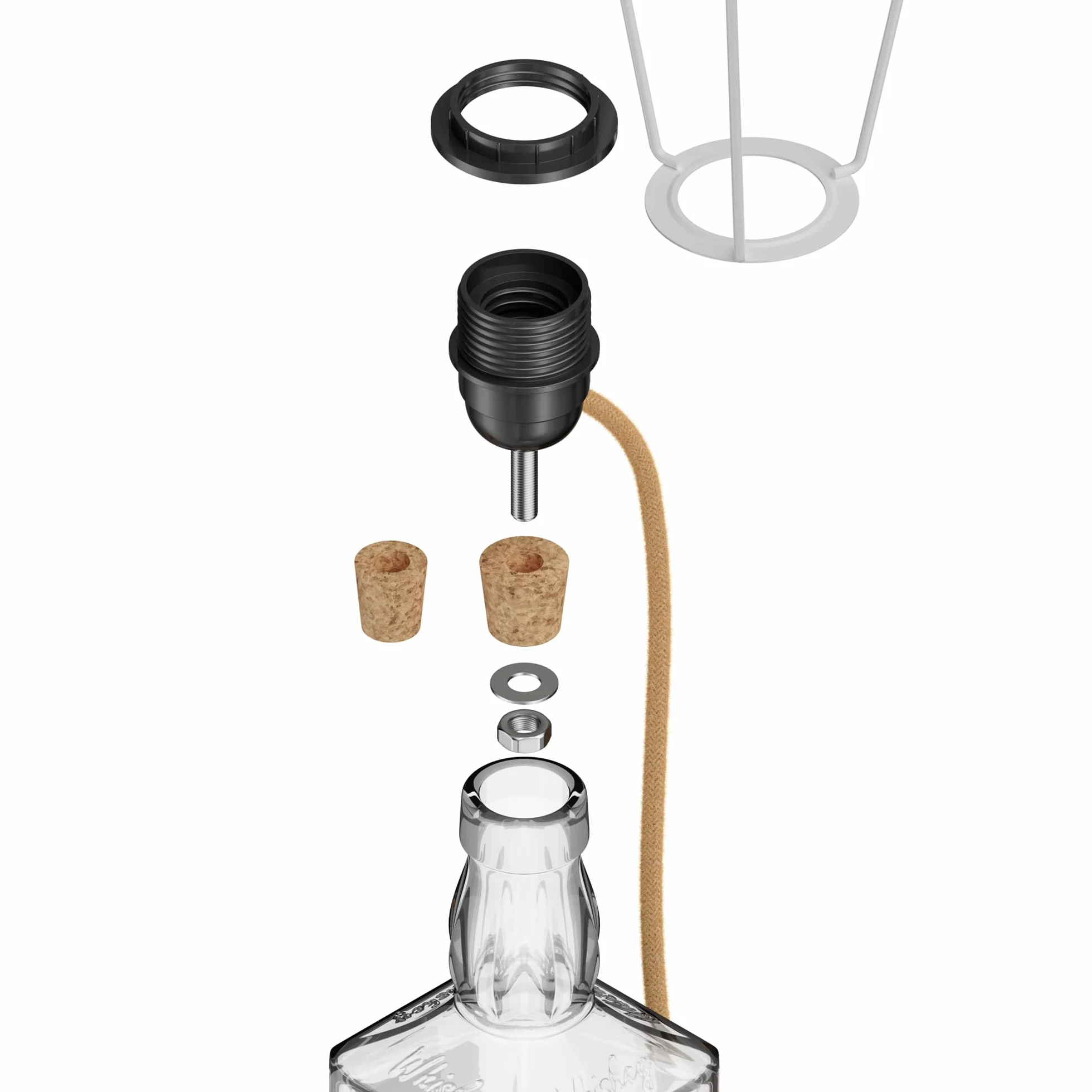 ledscom.de Lampada da tavolo in sughero FLAKO con interruttore e cavo tessile, canapa, beige naturale, 1x E27 max. 60W, senza bottiglia, senza lampadina