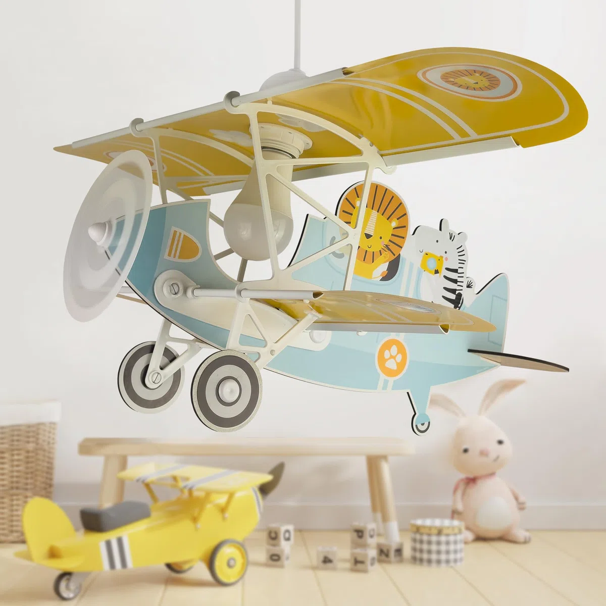Dalber Lampada a sospensione per cameretta dei bambini, lampada da soffitto per bambini, 54602, E27, 15 W LED, Blu, Giallo, 66 x 23.5 x 9.5 cm