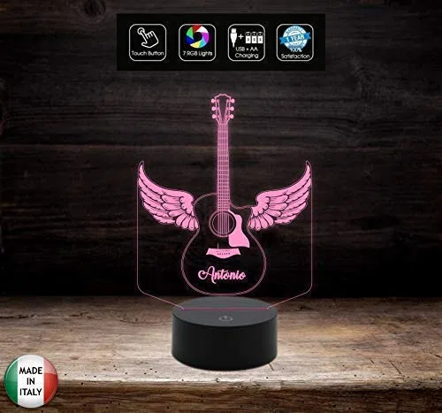 Idea regalo MUSICISTA Lampada led CHITARRA classica personalizzabile nome MUSICA