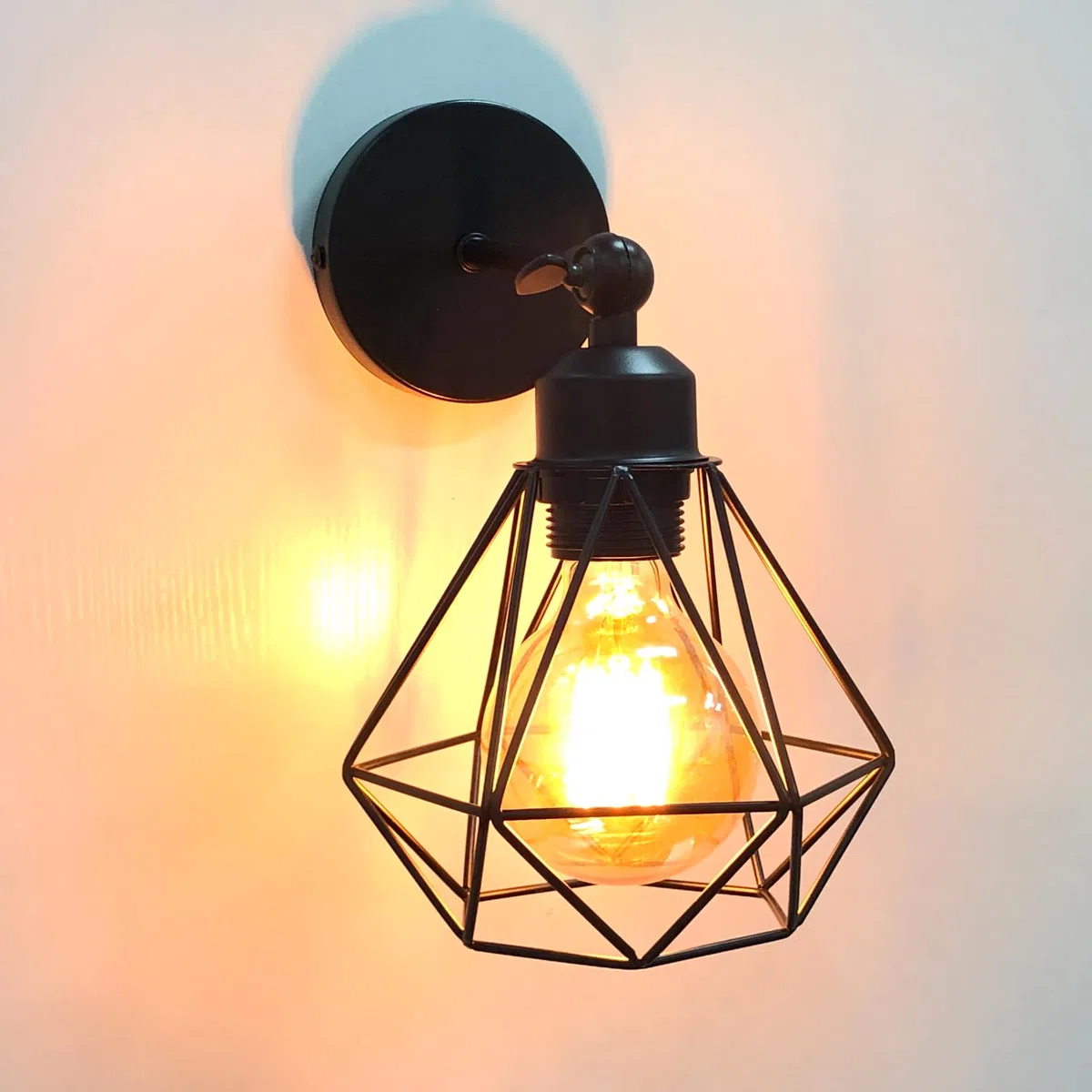 Lampada da Parete Interna Industriale Applique da parete Gabbia Interno E27 Metallo Lampadari e Plafoniere Cucina regolabile 180° Per Cucina Camera da letto (Nero, 2 pezzi)