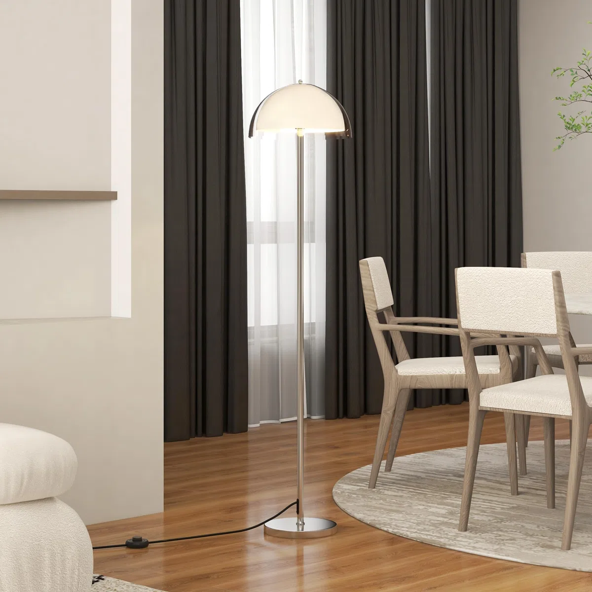 HOMCOM Lampada da Terra Moderna con Paralume a Doppio Strato, Piantana Lampada da Terra per Salotto, Camera da Letto, Soggiorno, in Metallo e Acrilico, 150cm, Bianco