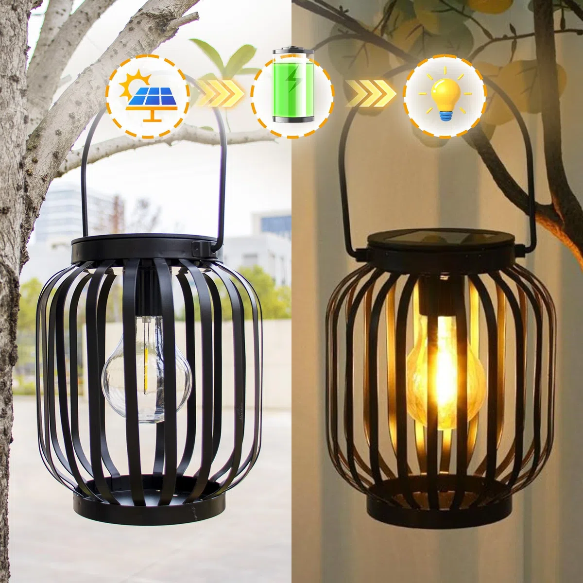 Lanterna con lampada a LED - Alimentata da pannello solare, non sono necessarie batterie, bella luce riflettente esterna in giardino e interno in casa, impermeabile