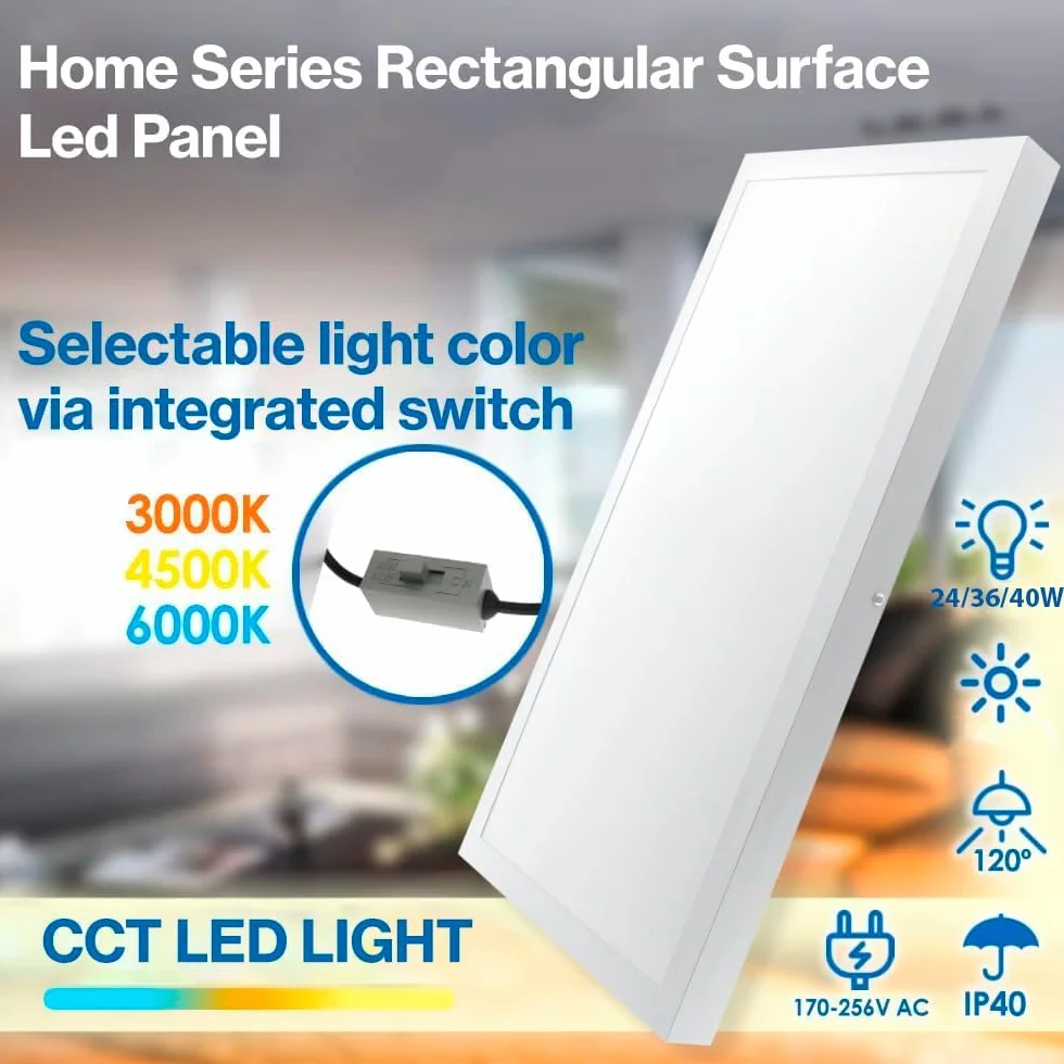 M Ledme - Pannello LED rettangolare da superficie, serie Home, luce regolabile da calda a fredda, CCT, 90X30 cm, 36W, IP40, progettato per interni asciutti