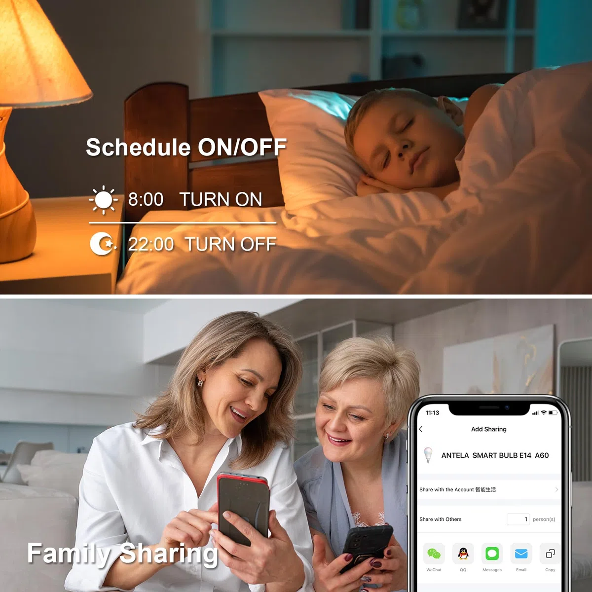 ANTELA Lampadina Wifi Intelligente LED Smart Multicolore, E14, 8W 80W equivalente, Dimmerabile RGB & 2700K-6500K, Compatibile con Alexa e Google Home, Telecomando con APP, 2 pezzi