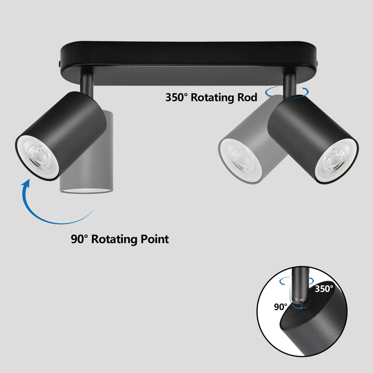 Faretti da Soffitto Orientabili, GU10 Faretti LED da Soffitto Nero, Lampada Soffitto 2 Luci Moderni, Faretto da Parete Interno in Alluminio per Cucina, Camera, Barra, Lampadina Non Inclusa