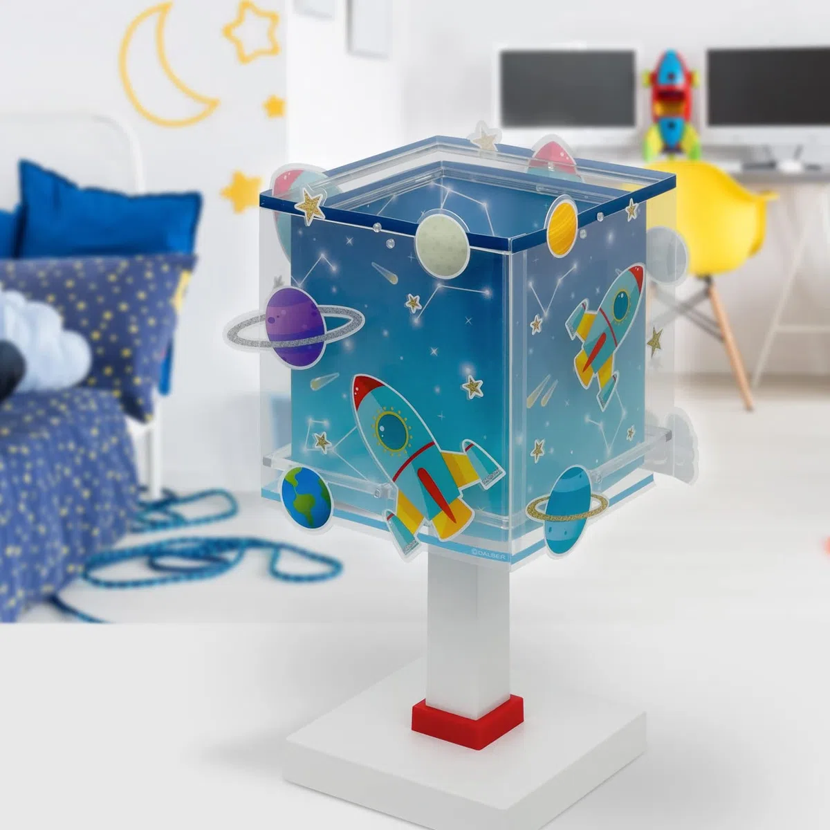Dalber Lampada da tavolo o comodino per bambini Rocket Razzo Sistema solare