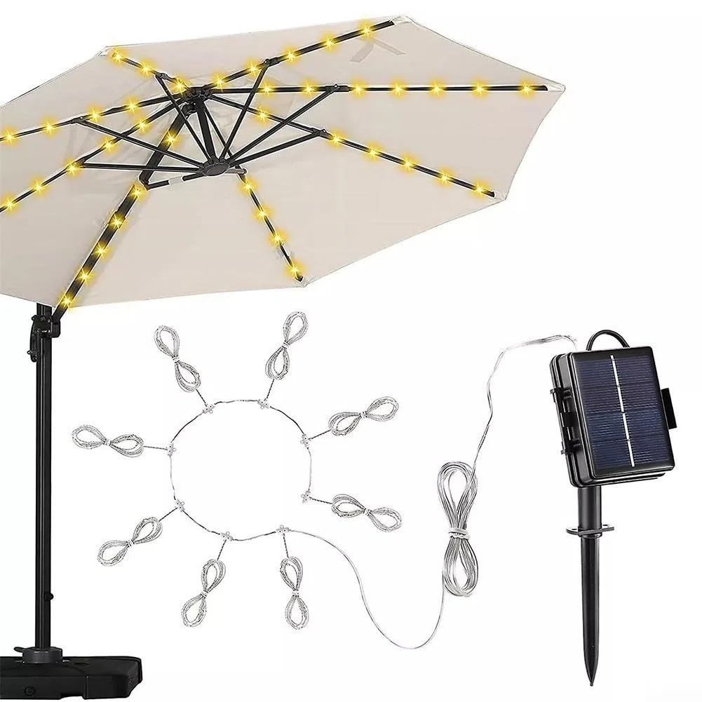 Ombrellone da Patio con LED a Energia Solare, Luci per Parasole a Energia Solare, Striscia Luminosa per Ombrellone da Giardino con Luce Colorata per Patio e Spiaggia (Bianco Caldo)