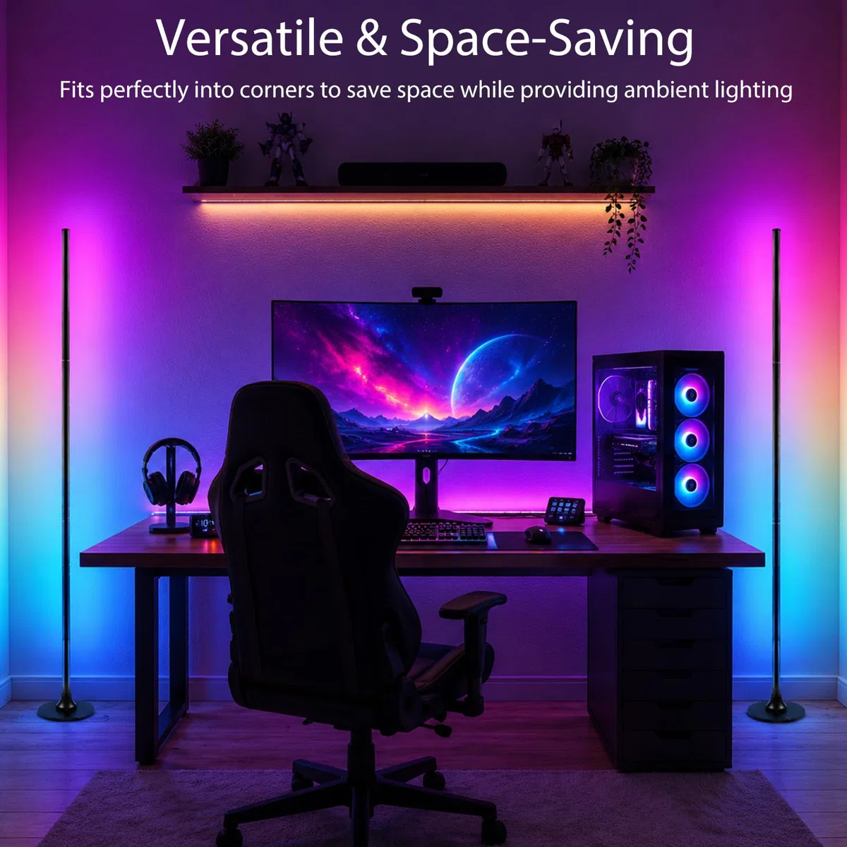 Lampada da Terra RGB per Soggiorno 120 cm,Luce ad Angolo Dimmerabile con app Intelligente e Telecomando,16 Milioni di Colori, Sincronizzazione Musicale,Runzione di Temporizzazione per Camera da Letto