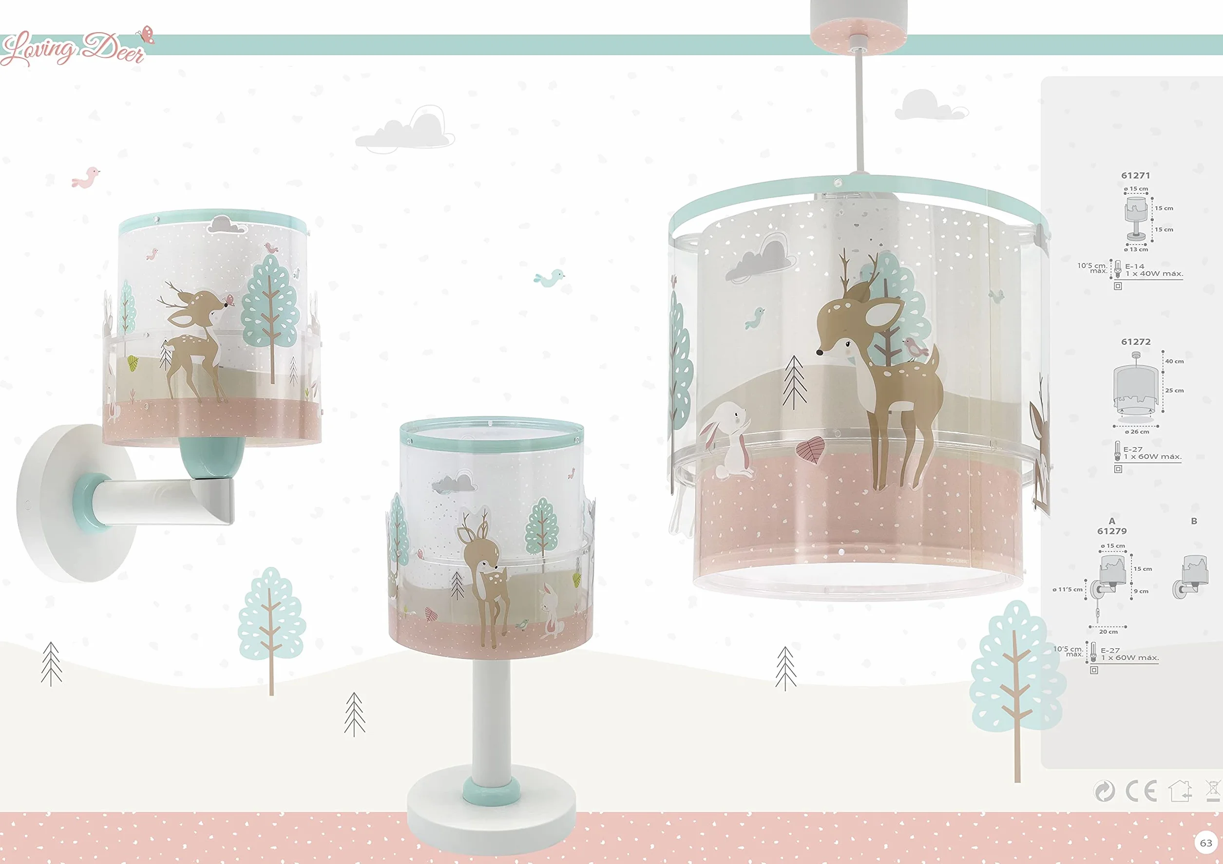 Dalber Lampada da tavolo o comodino per bambini Loving Deer cervo animali rosa, 61271