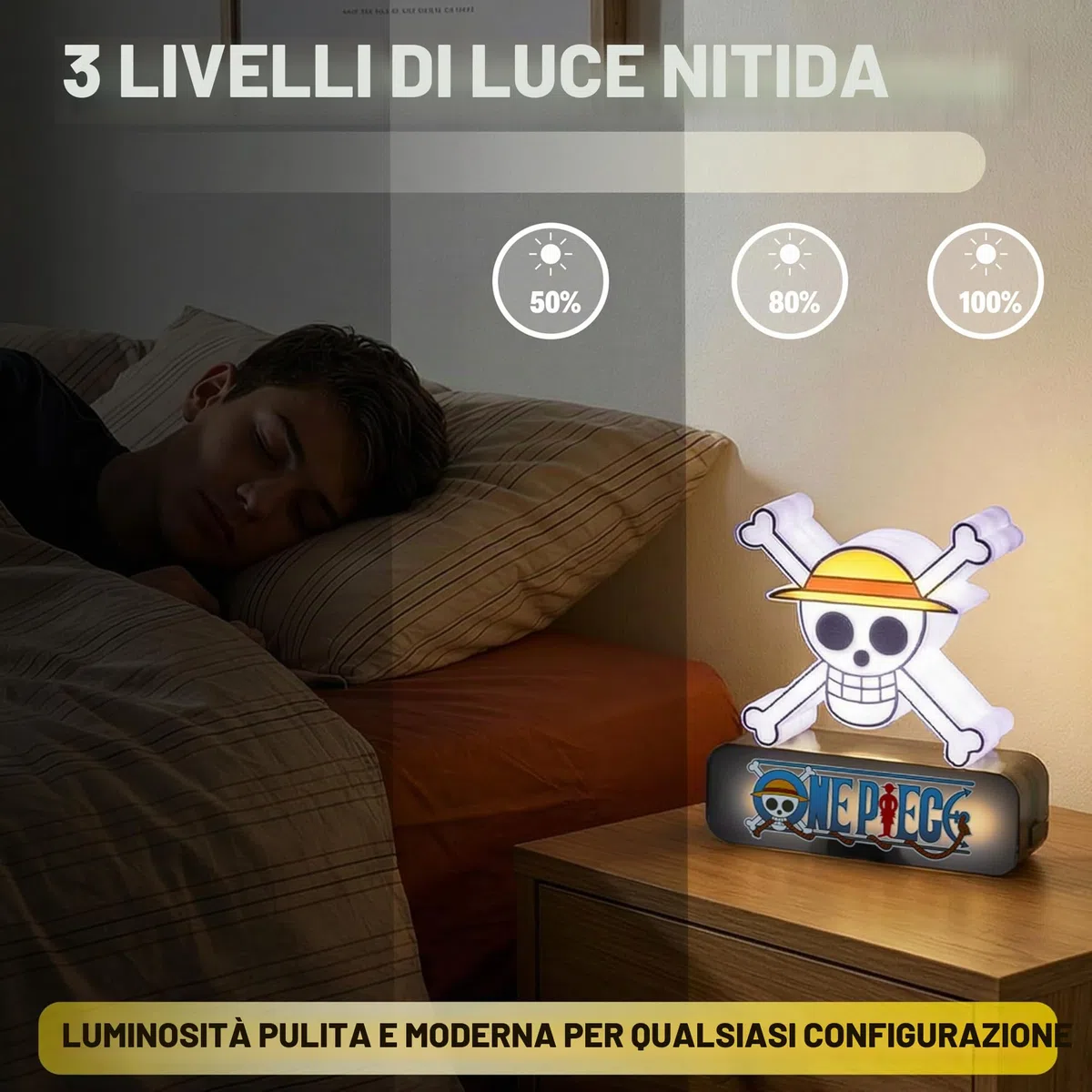 One Piece Skull 3D LED Lampada Bambini, Lampada da Comodino con 3 Livelli di Luminosità, USB o Alimentato a Batteria, Luce Notturna per Decorazione Della Camera da Letto, Regalo Anime (Multi 3D Skull)