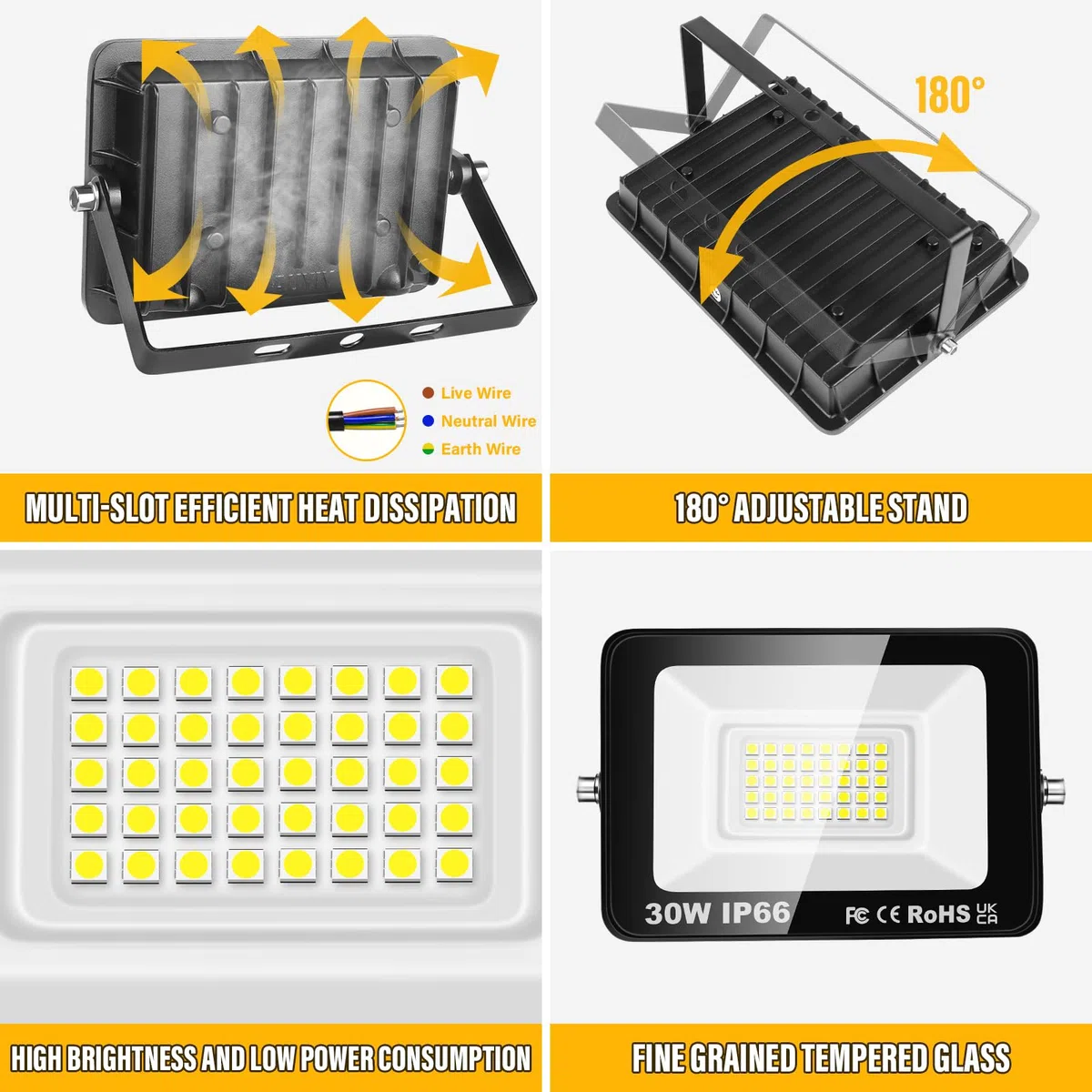 PICAA Faretto LED da Esterno, 2X 30W Faro da Lavoro a LED 6500K, luce di sicurezza LED,Proiettore Super Luminoso, Proiettore da Costruzione per Campeggio, Riparazione Auto, Escursionismo e Pesca