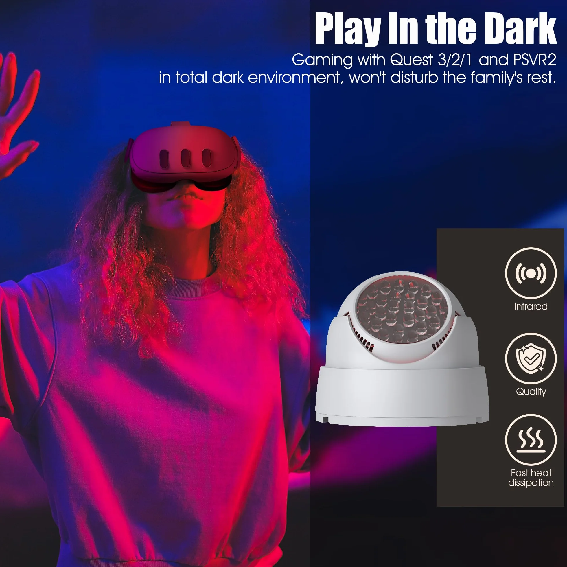 NEWZEROL Lampada a Infrarossi Compatibile Quest 3/Quest 2/Quest/PS VR2/Pico 4,Luce Ausiliaria per Visione Notturna ad Alta Sensibilità con Adattatore per Interruttore Standard Europeo (1,5m) - Bianco