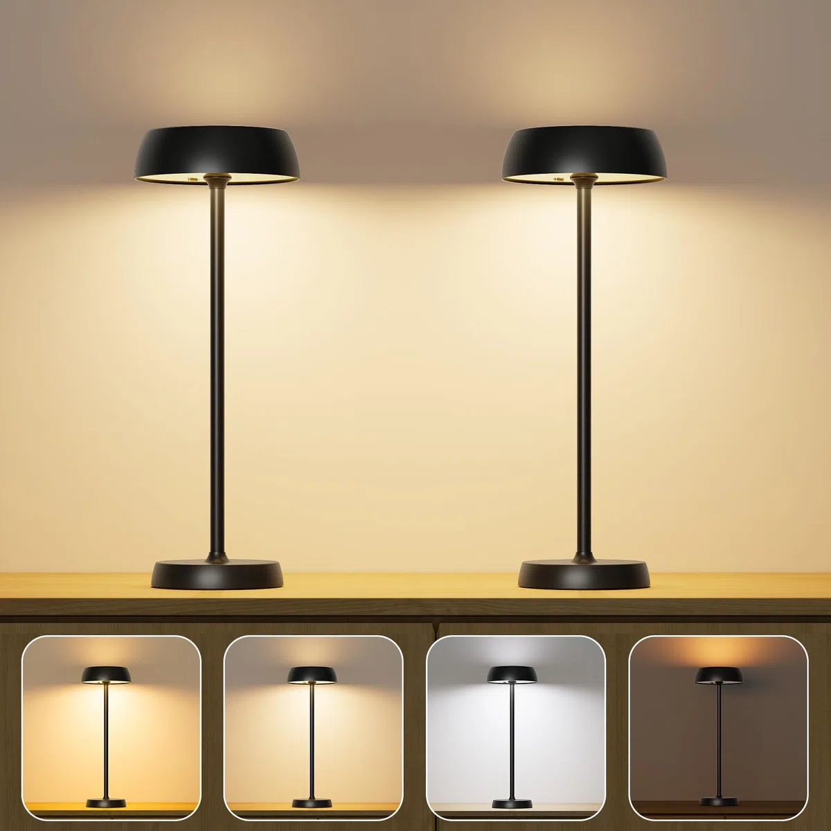 Lampada da Tavolo a LED Wireless l con Controllo Touch DimmerabileContinuo, 4 Modalità di Luce, Batteria Ricaricabile per Camera da Letto, Ufficio Domestico, Campeggio - 2 PCS