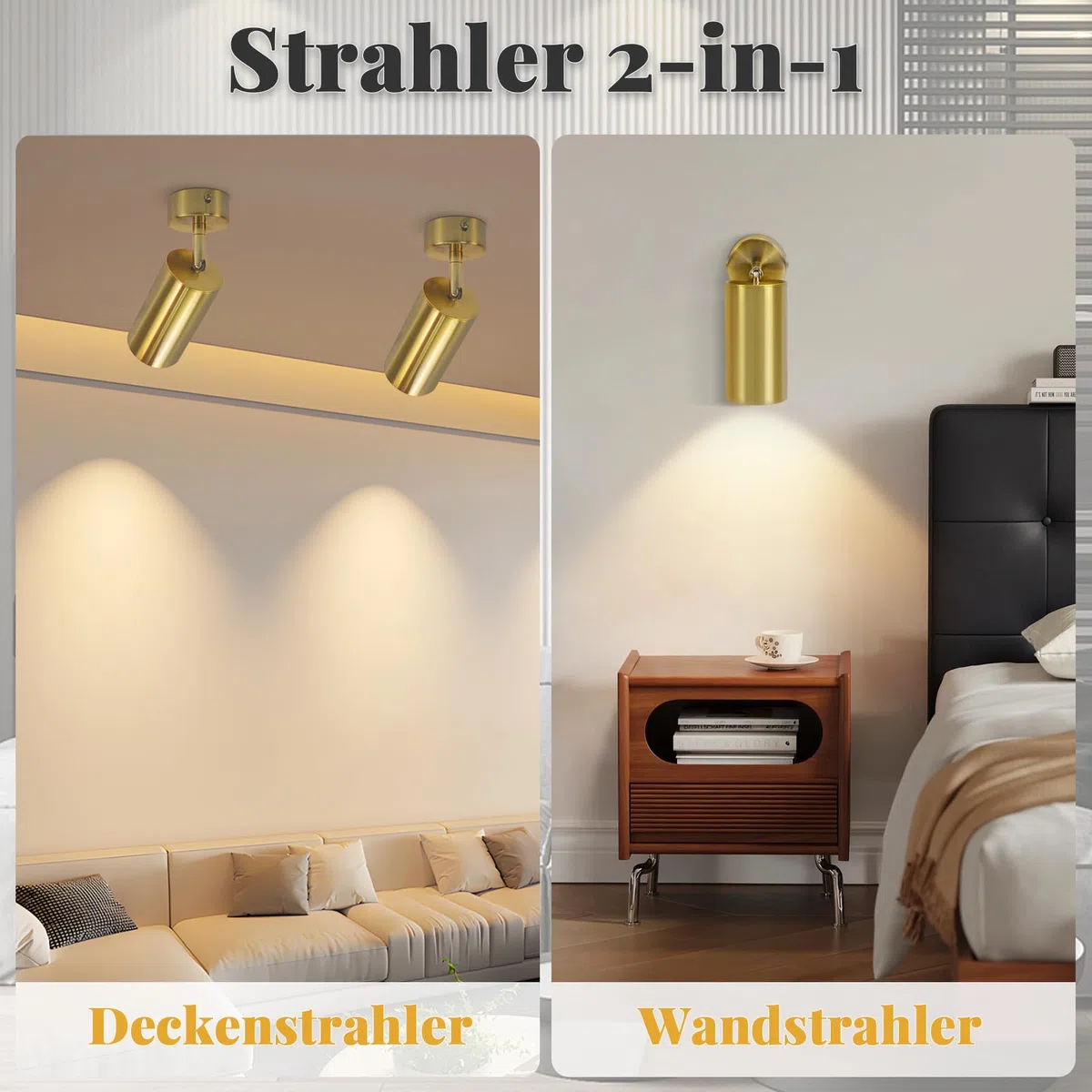 ZMH Faretto a soffitto a LED Faretto a soffitto da lettura luce da parete dorata Faretto a parete in metallo 360 ° attacco GU10 lampada da letto lampada flessibile (lampadine NON incluse)