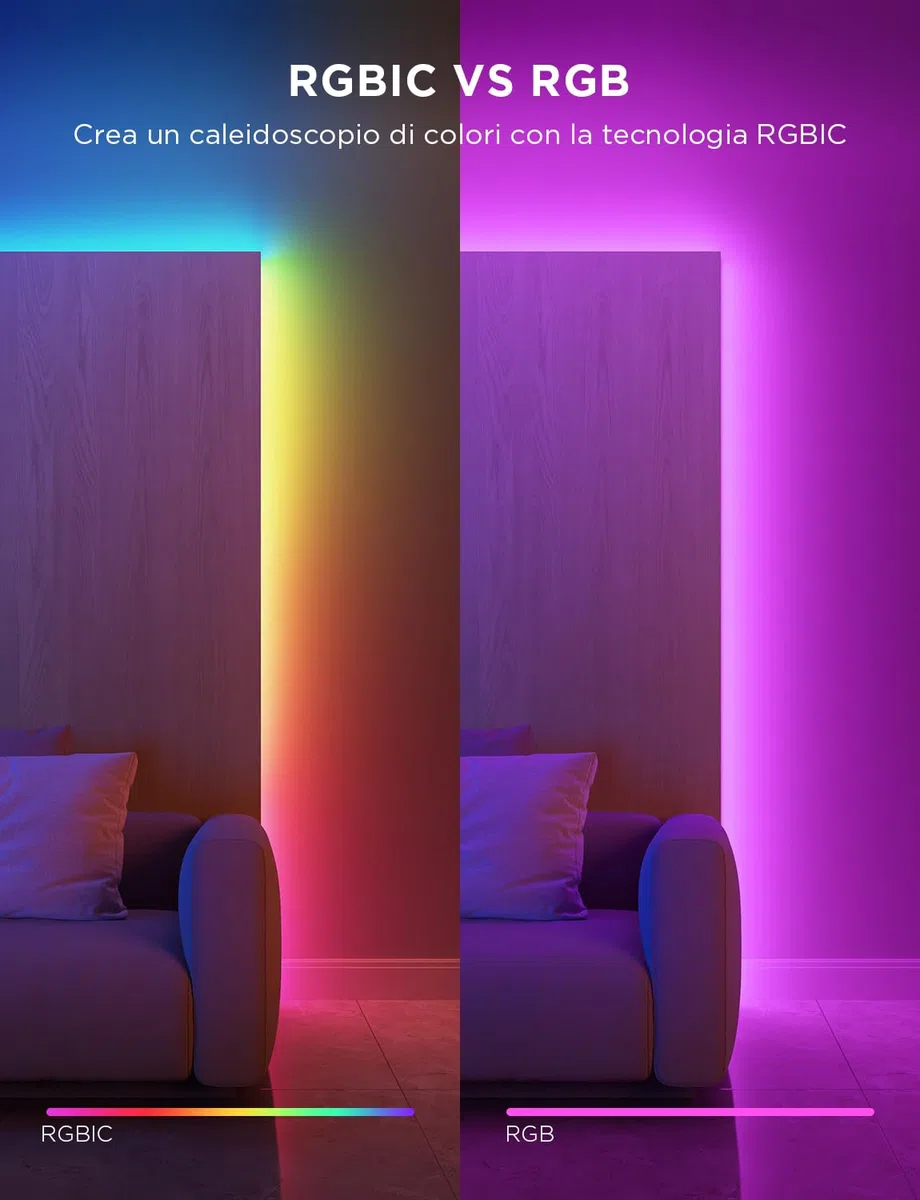 Govee Striscia LED 5M, RGBIC LED Strisce con Controllo a Segmenti, Sincronizzazione Musicale, 64 Modalità Scena, Controllabile tramite App, Cambio Colore, per Casa e Camera da Letto