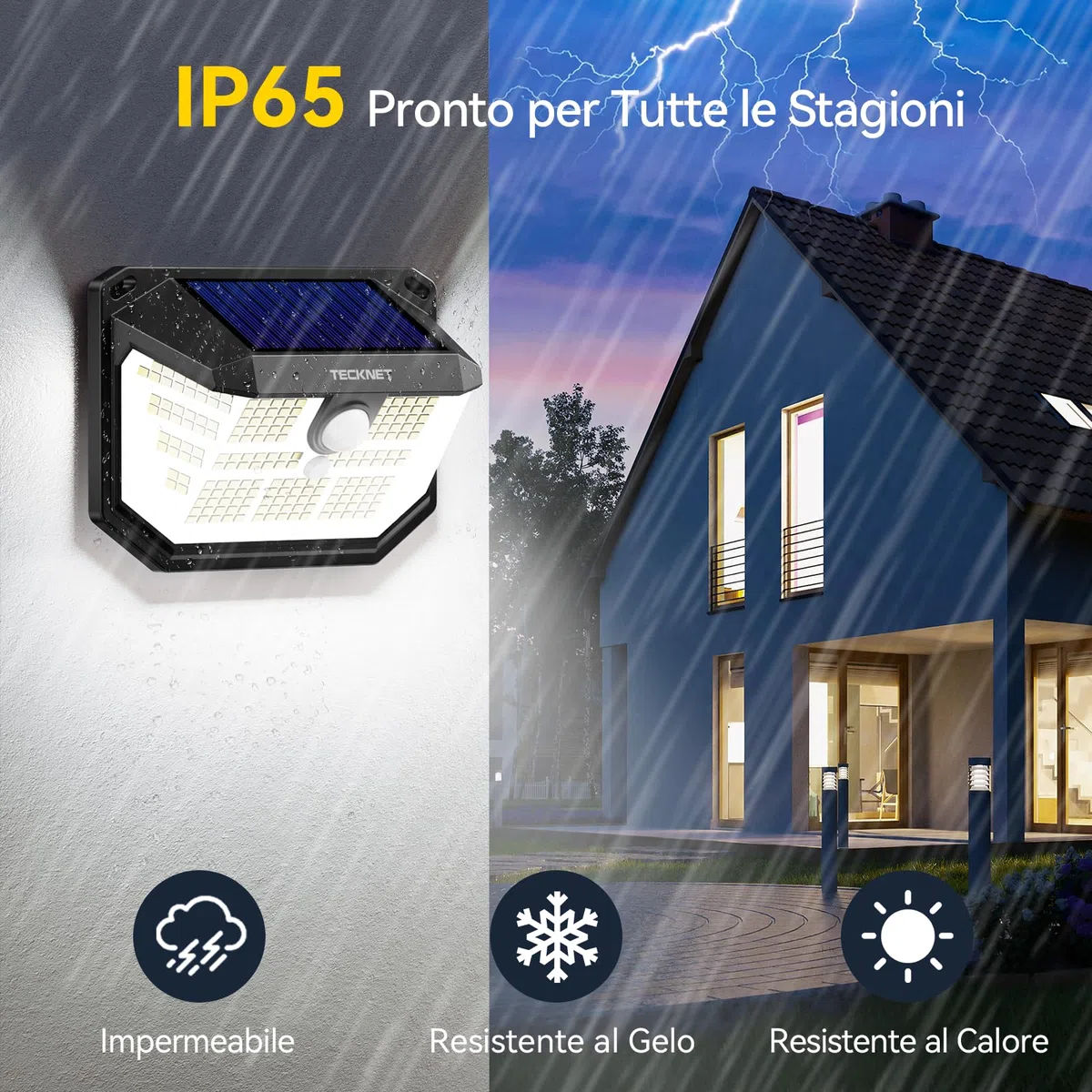 TECKNET Luci Solari Esterno, 231 Faretti Solari a Led da Esterno, 300° Super Luminoso, 3 Modalità con Sensore di Movimento, Lampada da Parete Impermeabile IP65 per Giardino, Patio e Garage - 4 Pezzi