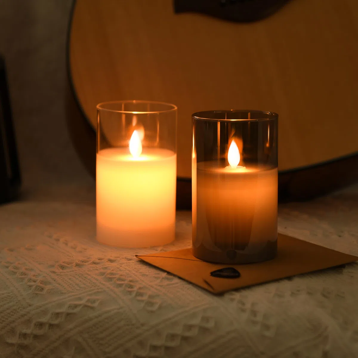 FiiMoo Candele LED Ricaricabile, 2 Pezzi, Candele USB Ricaricabili, Candele Batteria, Candele LED Senza Fiamma, Candela in Vetro con Telecomando Per Natale, Festa, Vacanze, Hotel Decorazione-12.5cm