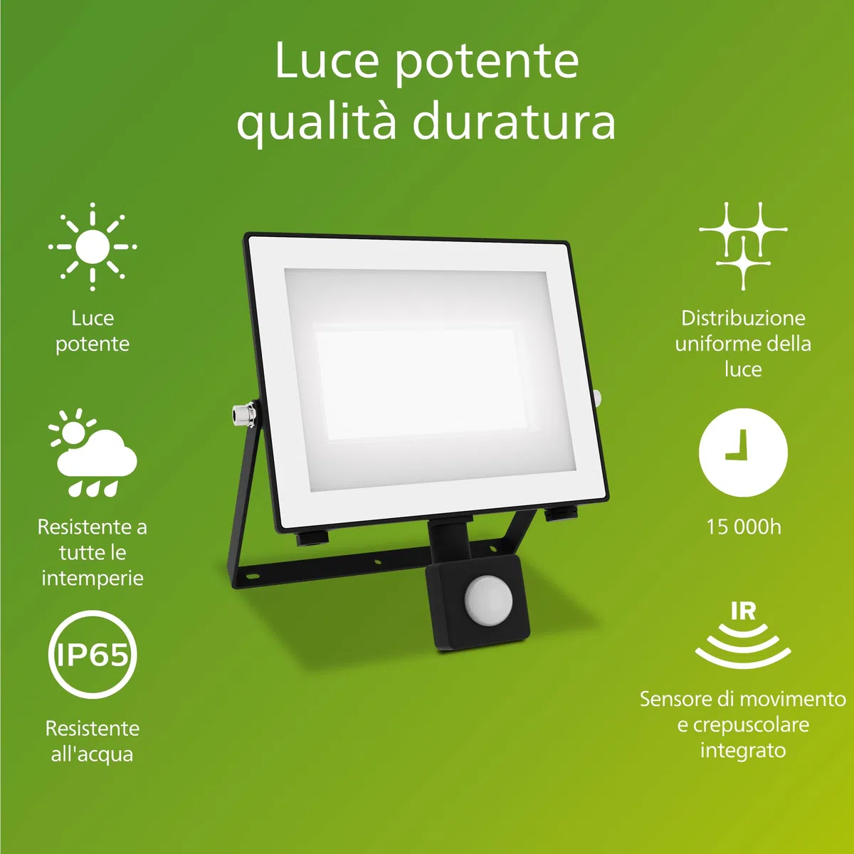 PHILIPS Lois, Proiettore per Esterni, con Sensore di Movimento, 50 W, 5000 K,Nero
