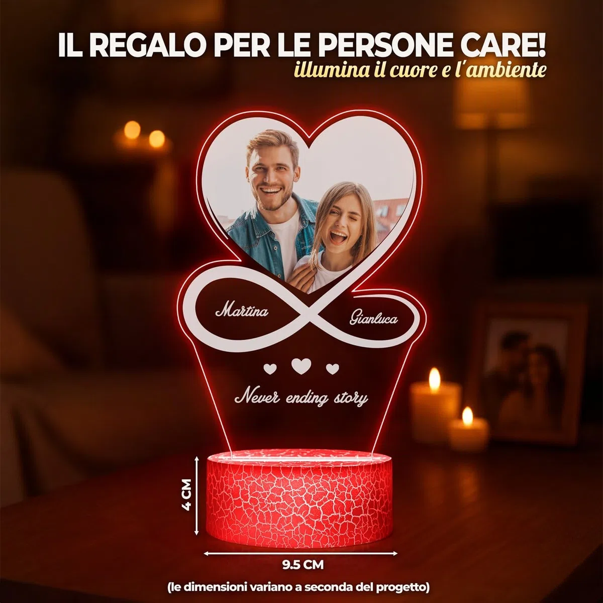 Maverton Lampada con Targa Personalizzata - Targhetta Personalizzata con Luce Notturna - Base Multicolore Caricatore e Telecomando - Idea Regalo Coppia Anniversario