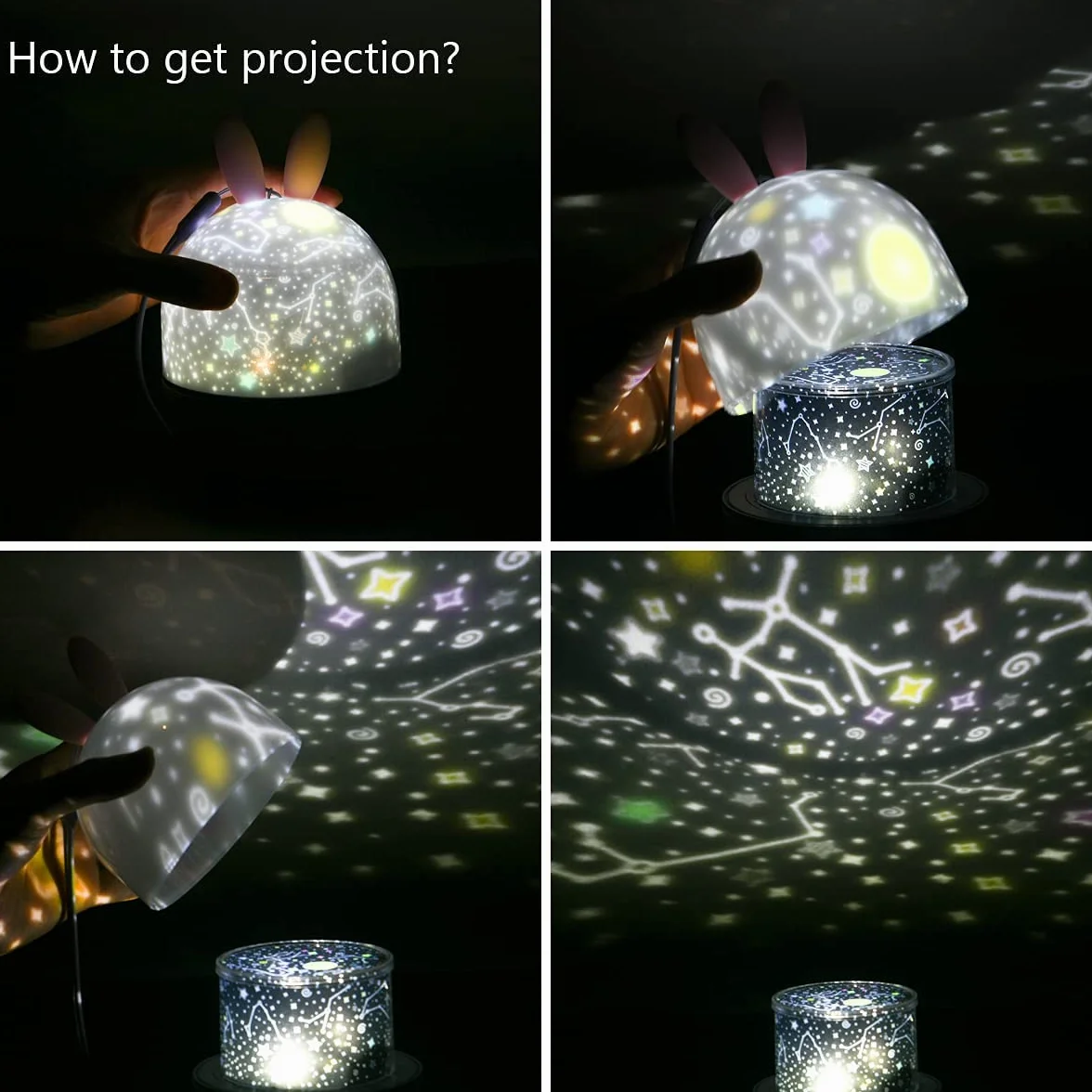 URAQT Proiettore Stelle Soffitto Bambini, Luci Notte per Bambini, 360°Rotazione Musicale Luce Notturna Bambini Proiettore, 6 Films Proiettore Soffitto,8 musica,con Telecomando e timer, Regalo Neonato