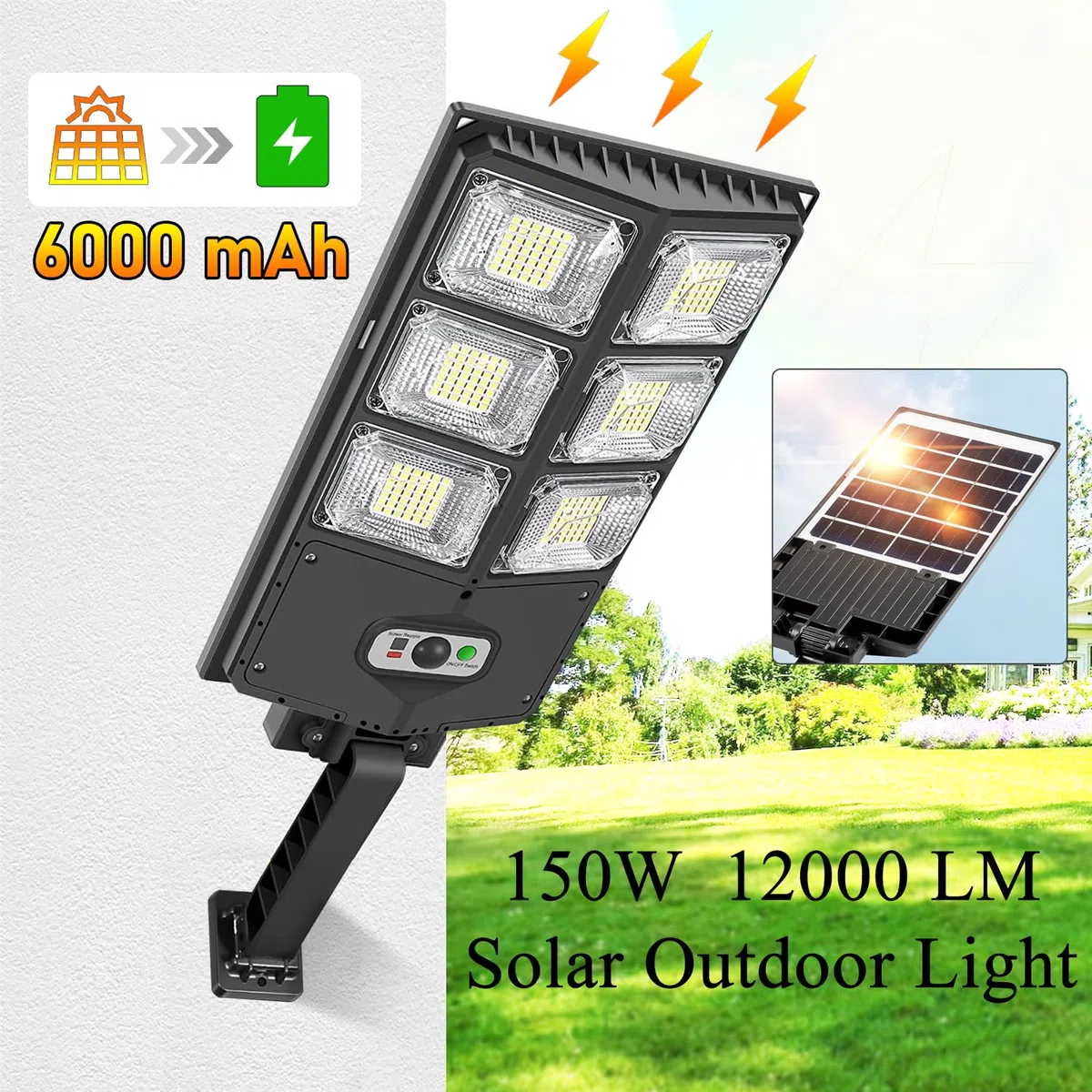 Lampione Solare Led Esterno 252 LED 150W Luci Faro Led Esterno con Pannello Solare e Sensore di Movimento, IP65 Impermeabile Lampada Lampione da Giardino con Telecomando per Strada Garage