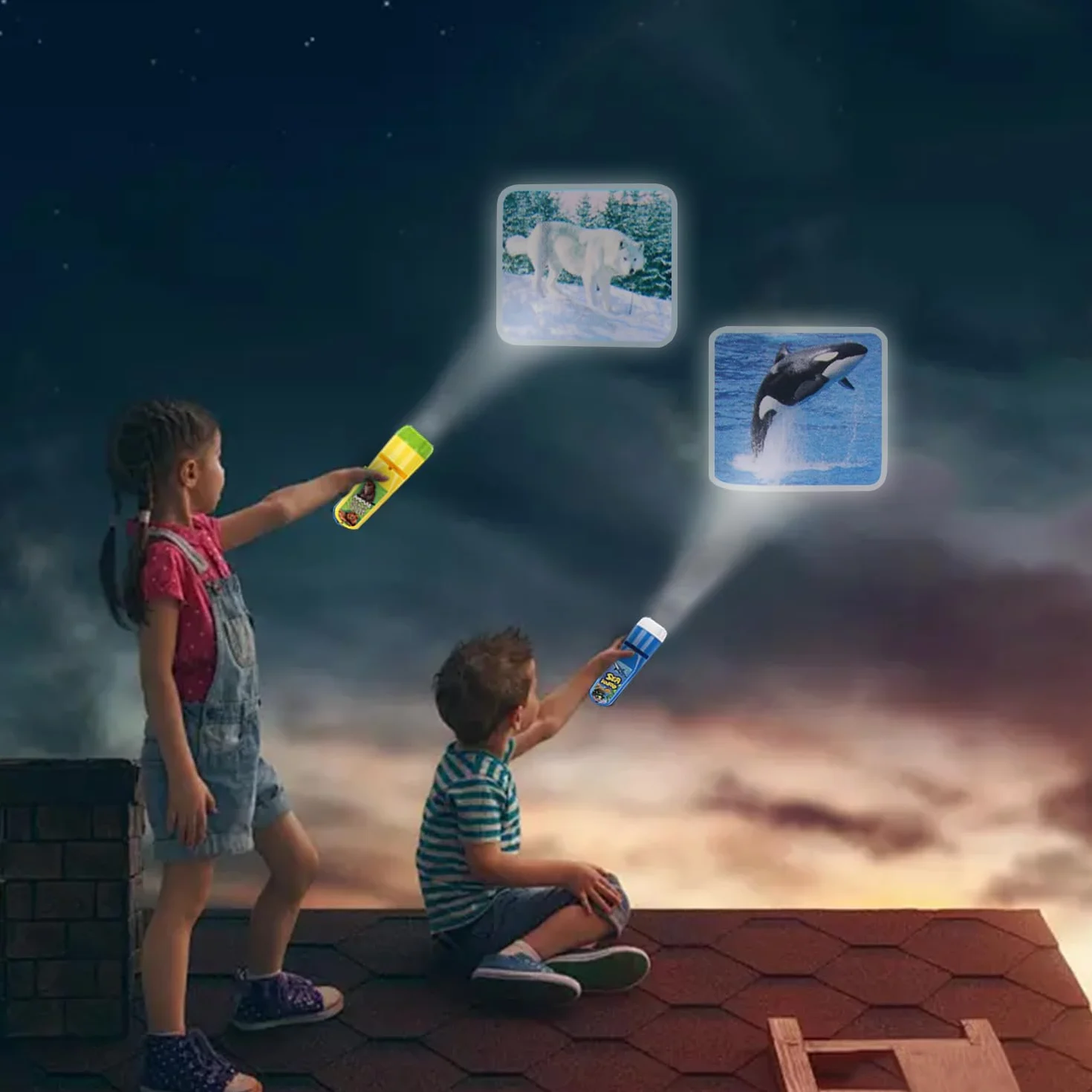 Georgie Porgy Torcia e Proiettore Bambini Proiettore Giocattoli per Parete Soffitto Tenda Educativo Scienza Impostato (Animale + Sea World)