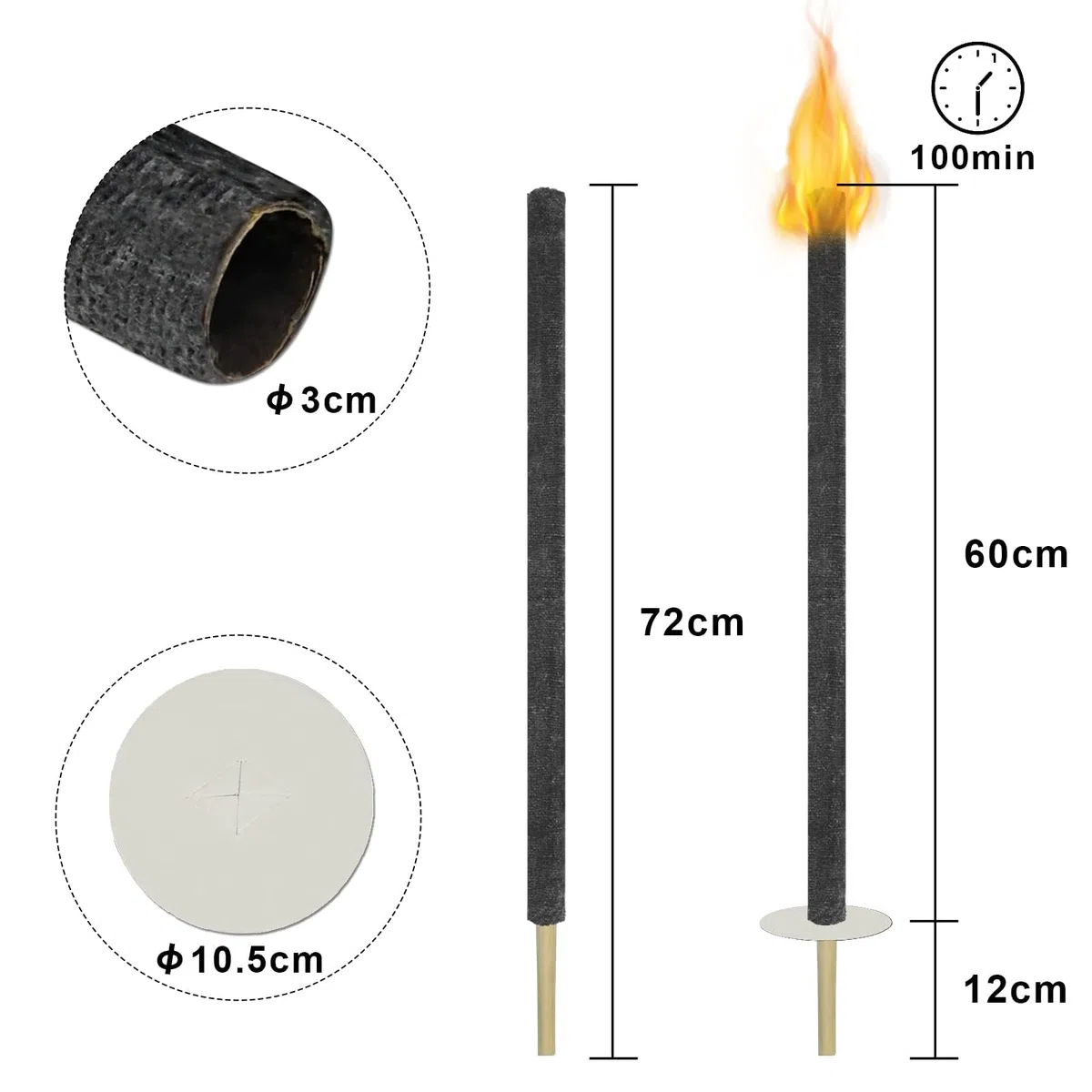 Froadp Torcia di cera, 72 cm, lunga durata, 100 minuti, con manico extra lungo e protezione per le mani, set di torce e lanterne per giardino, esterni, escursioni (10 pezzi)