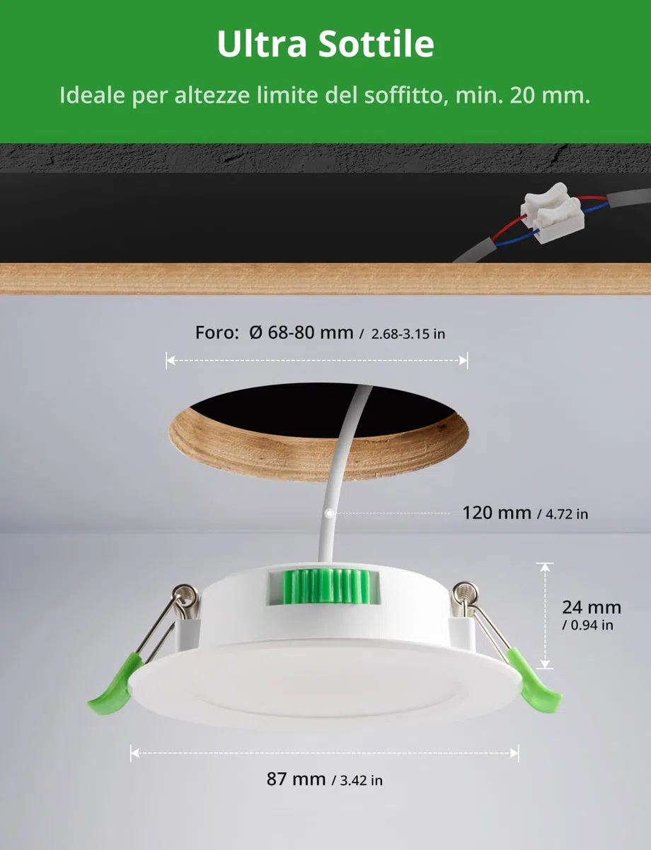 HOMEOW Faretti LED da Incasso per Cartongesso Dimmerabili 5W, Faretti da Incasso Foro 68mm, Calda Naturale Fredda Regolabili Faretto LED Incasso, IP44 per Bagno, Set da 6