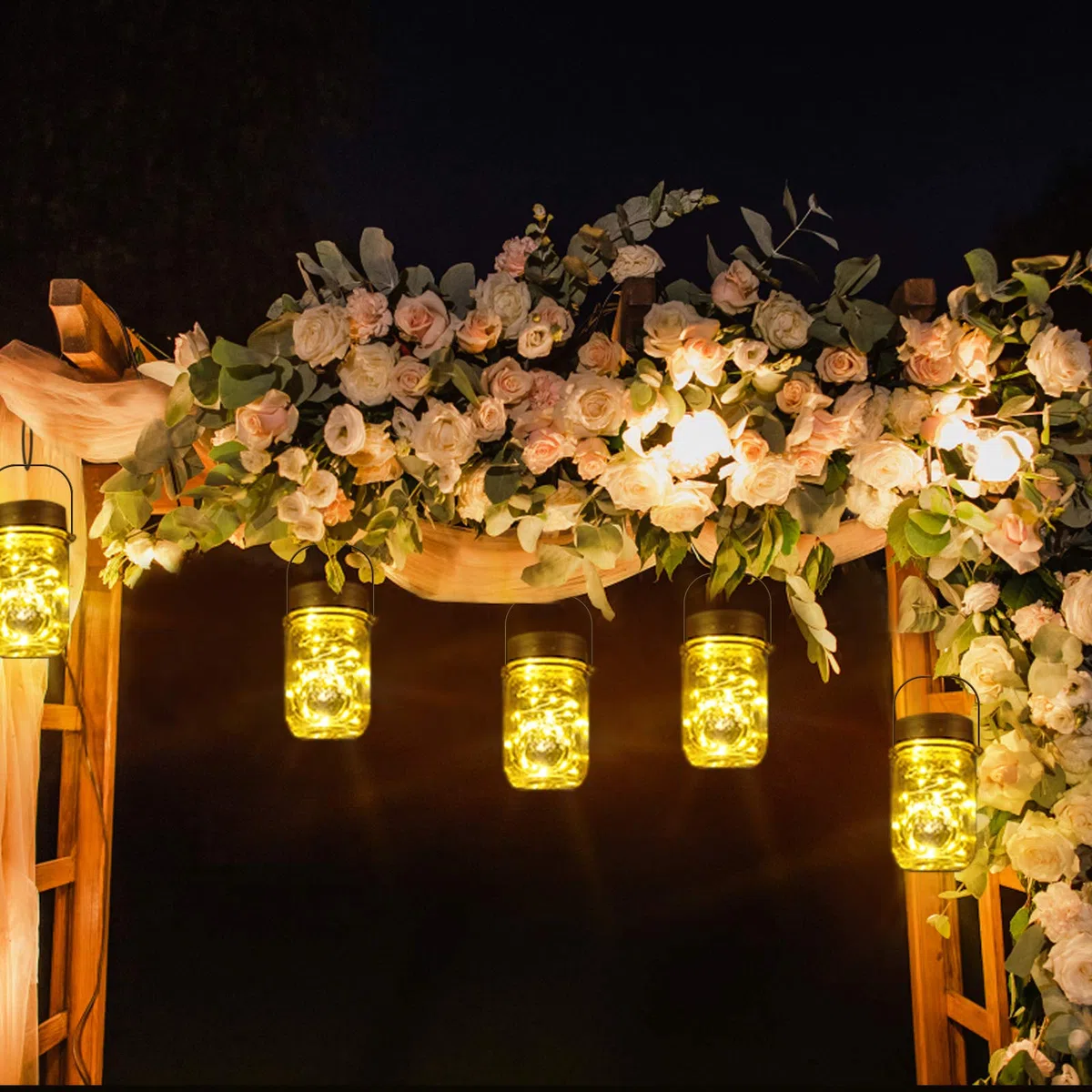 PChero 6pezzi Appesi Impermeabili con Coperchio a Forma di Barattolo per Muratore Solare con Luci a Fata con 20 LED e Ganci, Perfetti per Feste, Matrimoni, decorazioni Natalizie (bianco caldo)