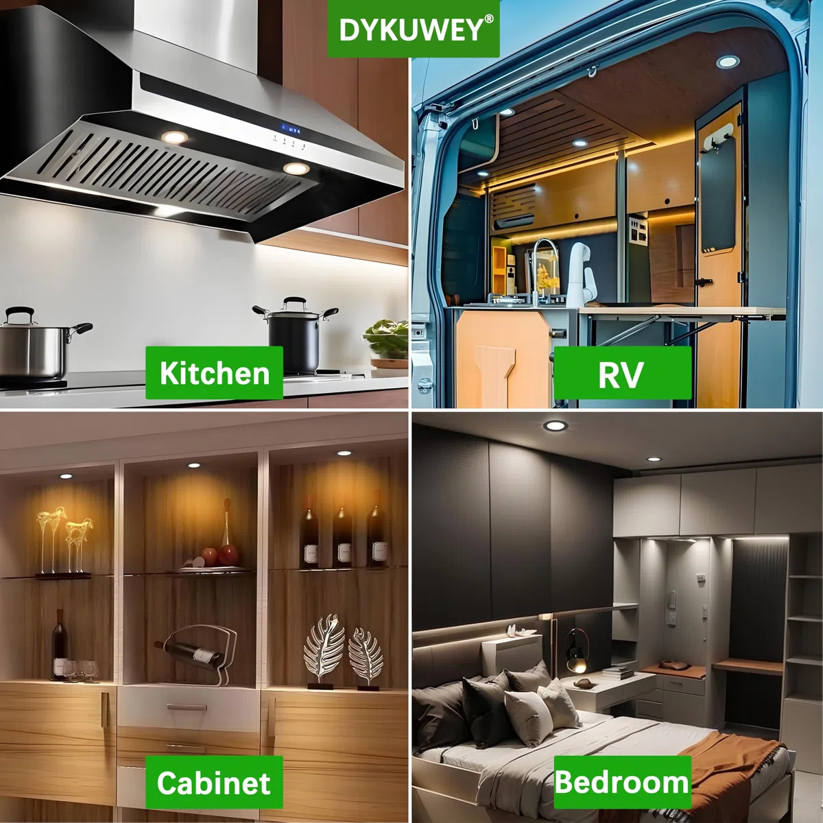 Set di 4 Faretti led da incasso per cartongesso,12V 3W faretti led soffitto,Faretto LED foro 55mm ultrasottile14mm,IP44 faretto da incasso per cucina bagno,camper (Nichel,bianco Caldo 3000K)