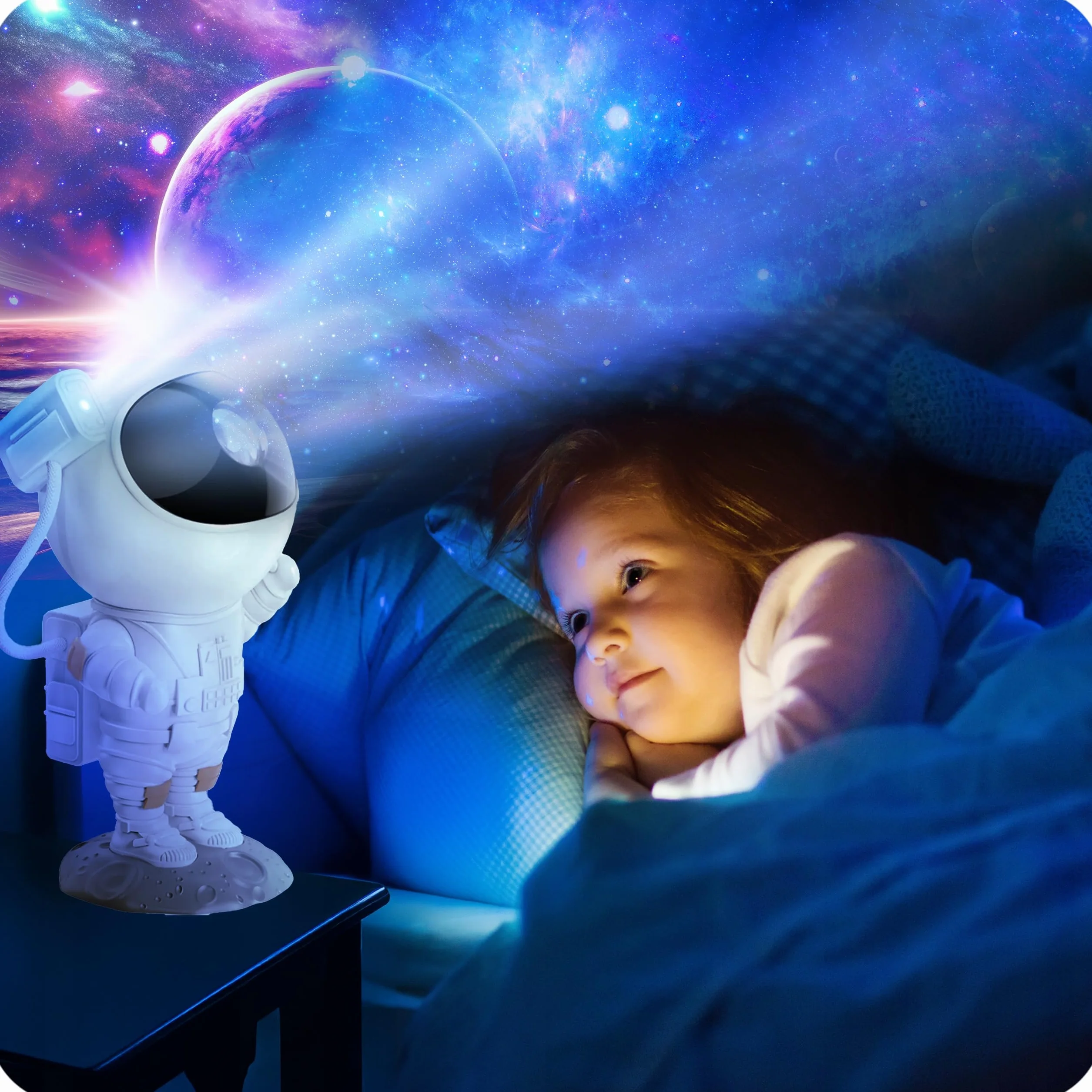 Proiettore astronauta cielo stellato per bambini – Proiettore astronauta con telecomando – Luce notturna per bambini 8 modalità – rotazione a 360° e timer – Decorazione per camera da letto