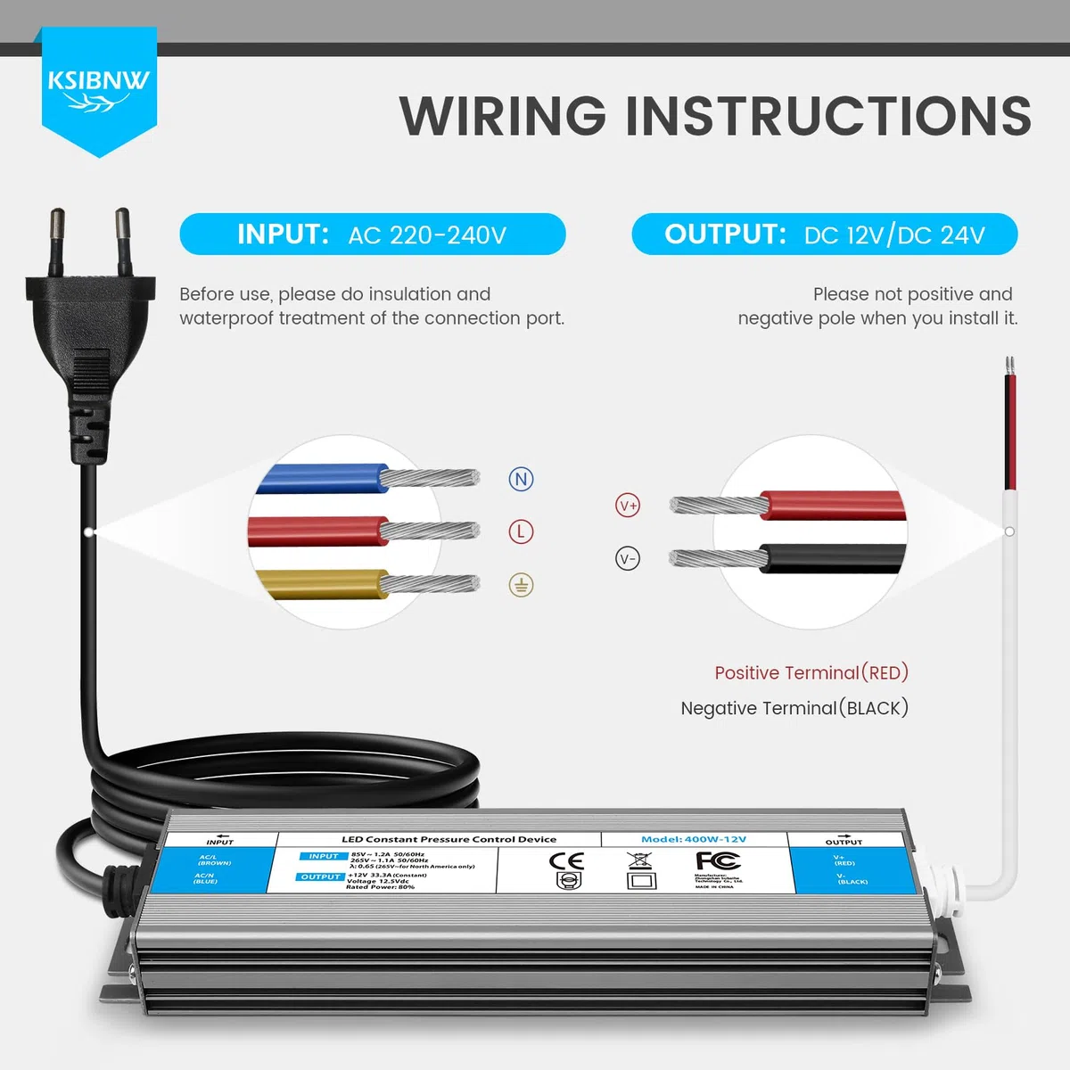 KSIBNW Trasformatore LED 12V 150W Alimentatore Impermeabile IP67 LED Driver con Spina AC 220V a DC 12V 12,5A 150W Adattatore Esterno Trasformatori Interruttore Tensione Bassa Costante Alimentatoredi