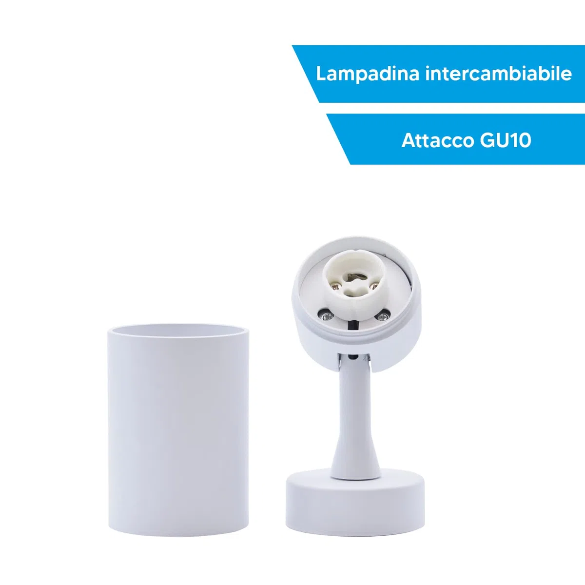 Eurekaled Portafaretto da soffitto o parete GU10 - Faretto spot orientabile 360° con fascio direzionabile - Lampadina intercambiabile - Per soggiorno, cucina, corridoio - IP20 (Bianco)