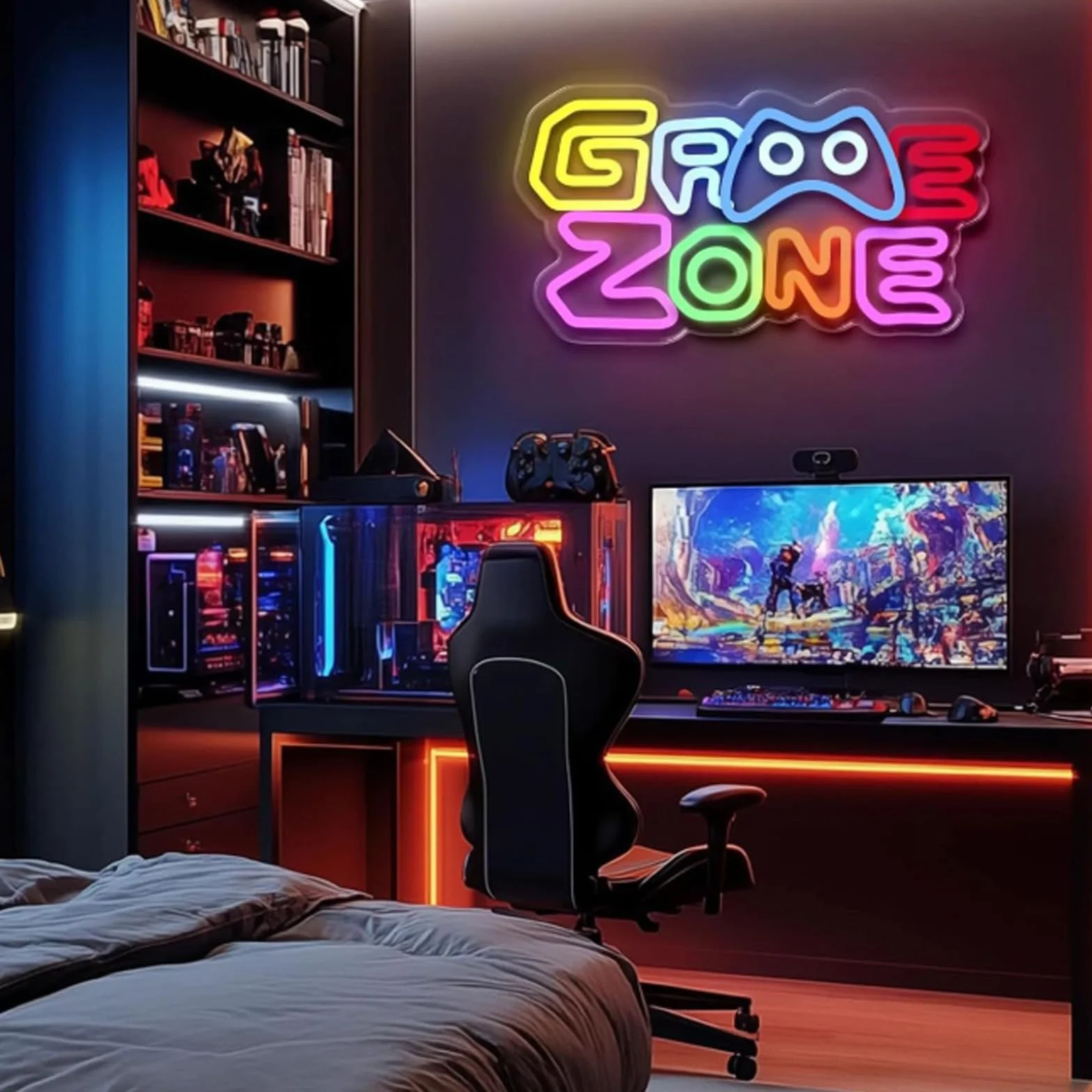 BAIFULAI Gaming Zone Insegna al Neon, LED Gaming al Neon Colorato, Luce al Neon USB Letter Game per Decorazione da Parete, Insegna al Neon per Zona Gaming, Grotta dell'Uomo, Regali Insegna LED per