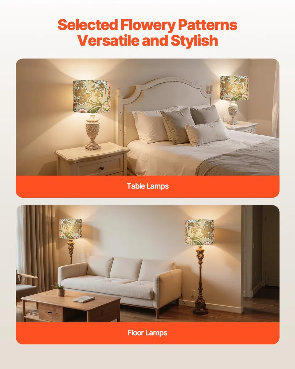 VEVOR Paralume a Tamburo Dimensioni Medio, Paralume di Ricambio per Lampade da Tavolo, Lampadina da Terra Lampada a Sospensione, Copri Lampadine 330 x 330 x 250 mm 2 Pezzi, Fiori Scuri