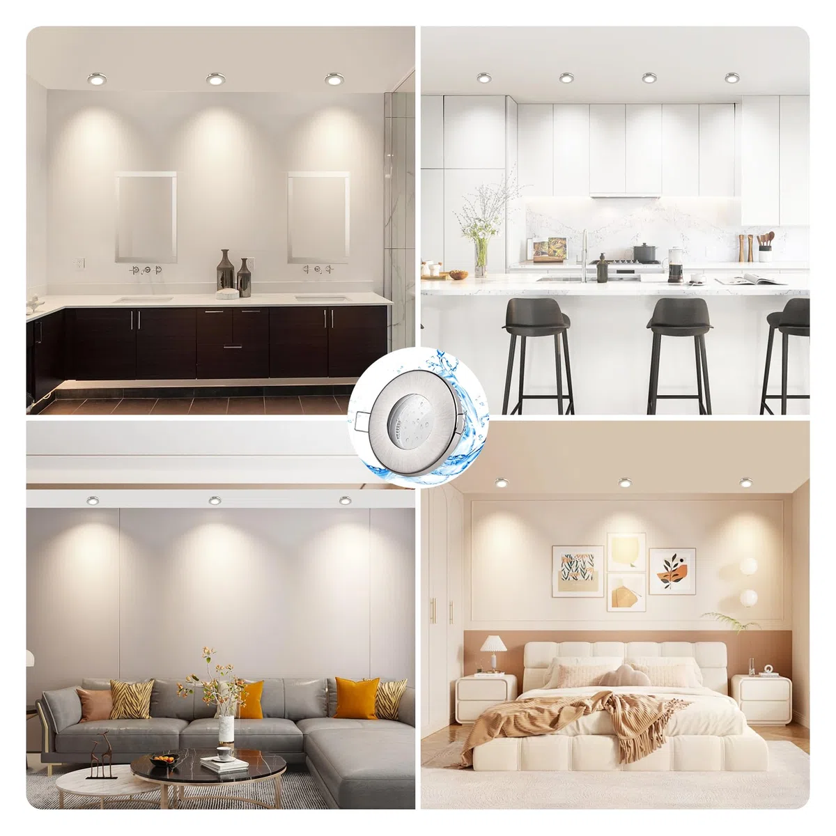 GeyouLux 4x Faretti LED da incasso IP65 cornice con presa GU10 Faretti LED Soffitto in ferro Nichel spazzolato Foro da 68mm Faretti da incasso per cartongesso bagno cucina Rotondo