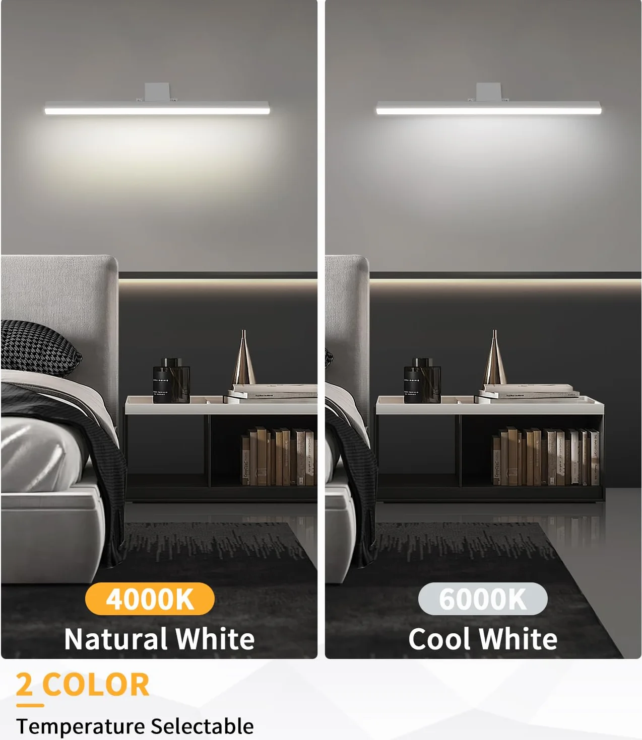 Lampada Bagno LED, 4000K 6000K Temperatura Bicolore, 40cm 12W Specchiera Bagno Impermeabile dello Specchio dell'alluminio con l'interruttore Cablaggio, Illuminazione Della Luci Specchio Mobile