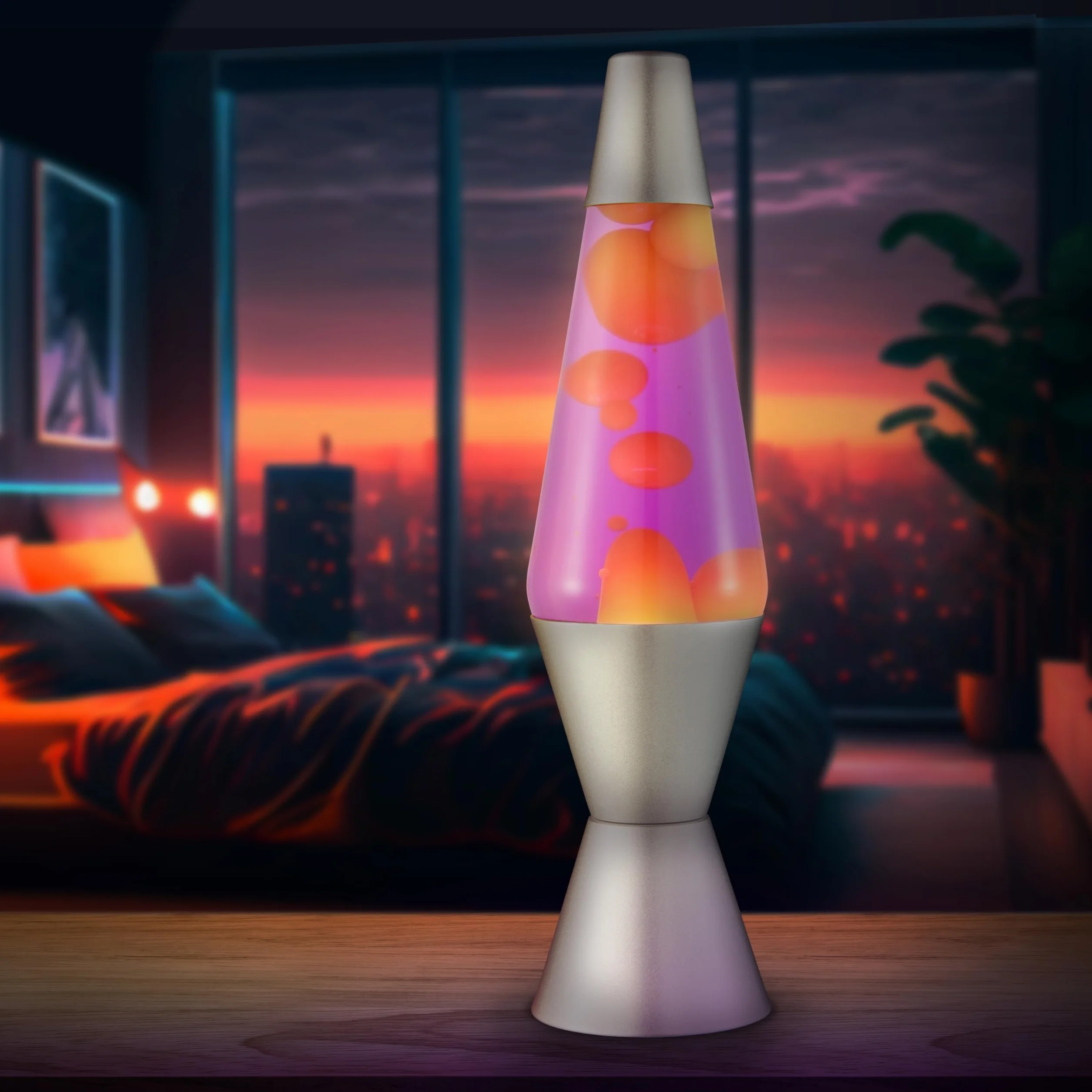 LAVA® - Lampada Lava 2125, cera gialla, liquido viola, base e cappuccio argento, lampada di movimento originale di marca LAVA® da 14,5 pollici