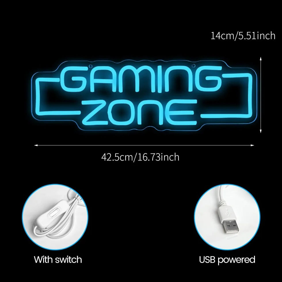 Gaming Zone Segno Neon, Sala Giochi Segno Neon per gli Adolescenti decorazione della sala giochi,Gaming Light Led per Gamer Regali Ragazzi, Bambini