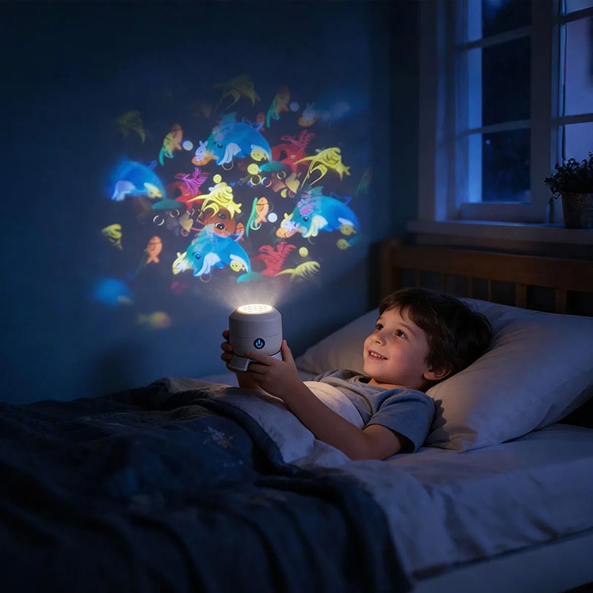 Proiettore di luce LED rotante dinamico per bambini, motivi dinamici fiocchi di neve/Natale/oceano, lampada di proiezione dimmerabile Illuminazione ambientale, Calma e relax (Ocean)