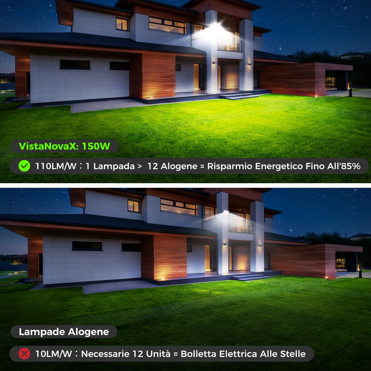 Faretto LED da esterno 150W Industriale 16500LM 6500K Luce Giorno IP66 Impermeabile, Dissipazione Termica Efficiente, Risparmio 85% Faretti LED Esterno per Corti/Magazzini/Garage (1pcs)