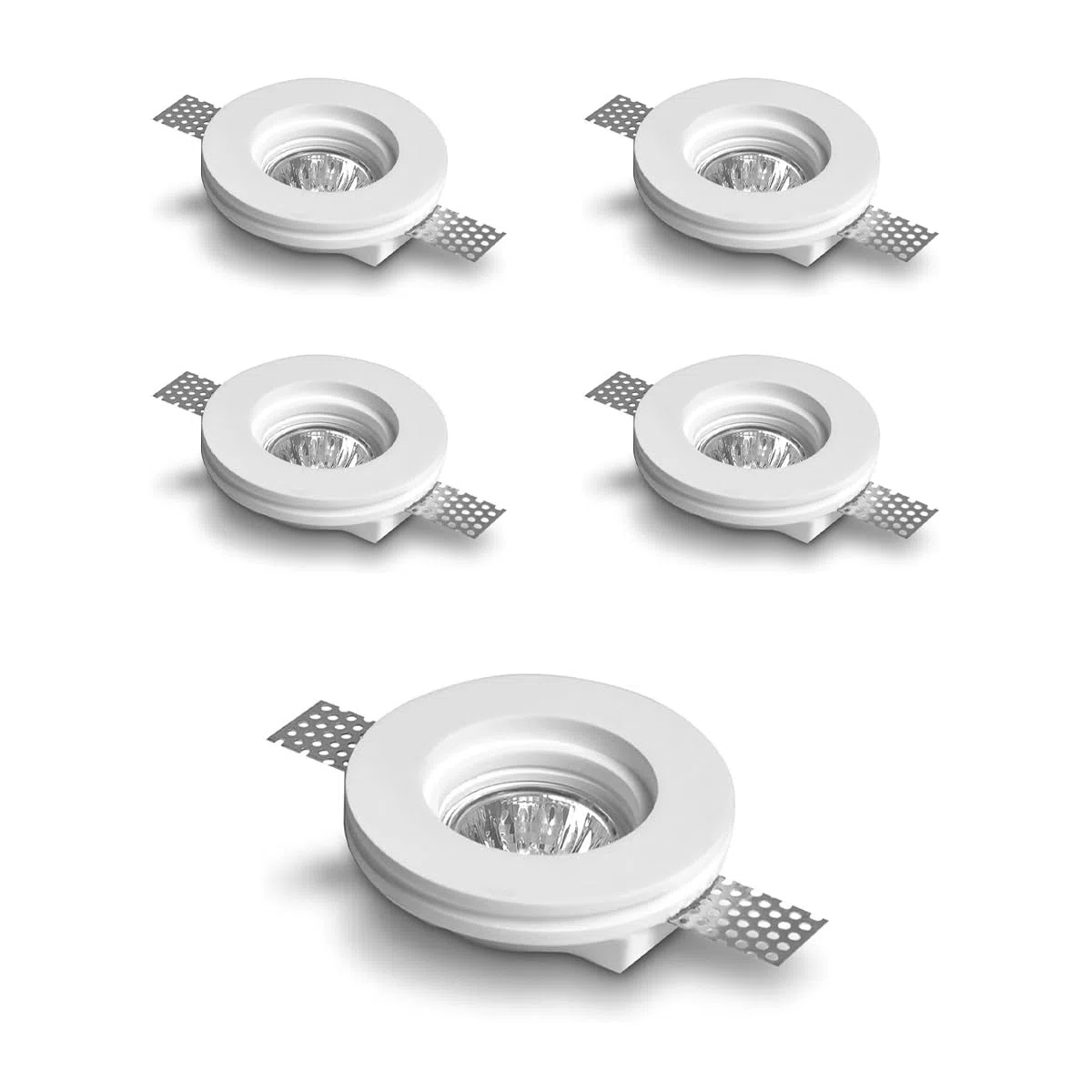 Eurekaled - Portafaretto Tondo in Gesso CERAMICO da Incasso per GU10 e MR16 in cartongesso (5 pezzi)