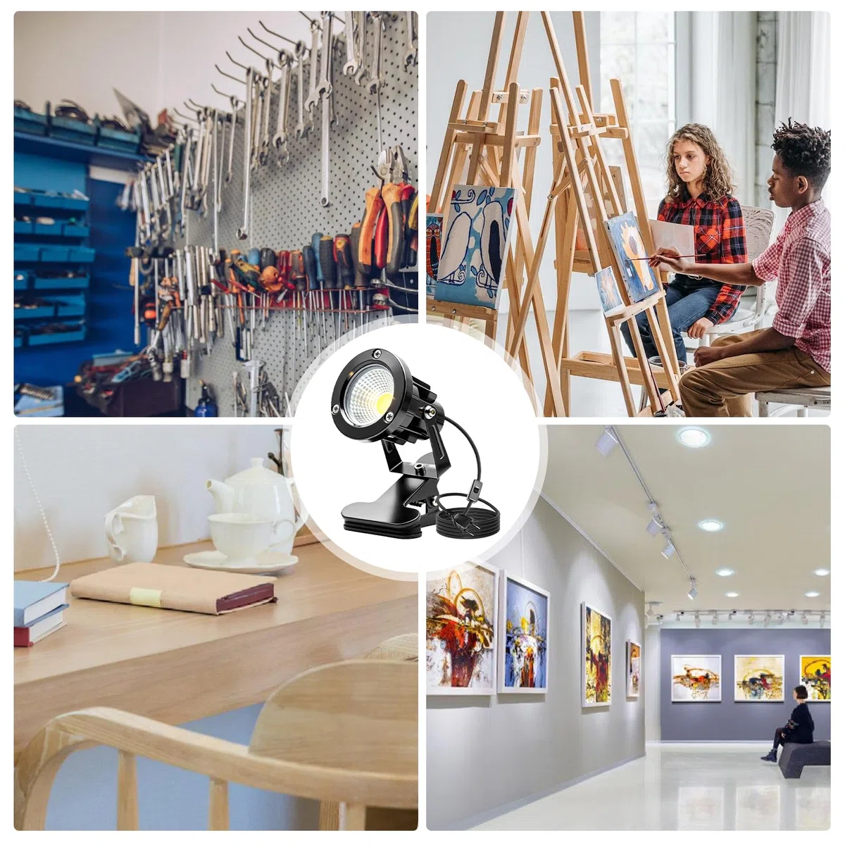 BAIFULAI Spot LED con pinza: spot LED con pinza con cavo da 1,8 m, presa e interruttore manuale, lampada esterna impermeabile alla pioggia con pinza per illuminazione esterna e interna