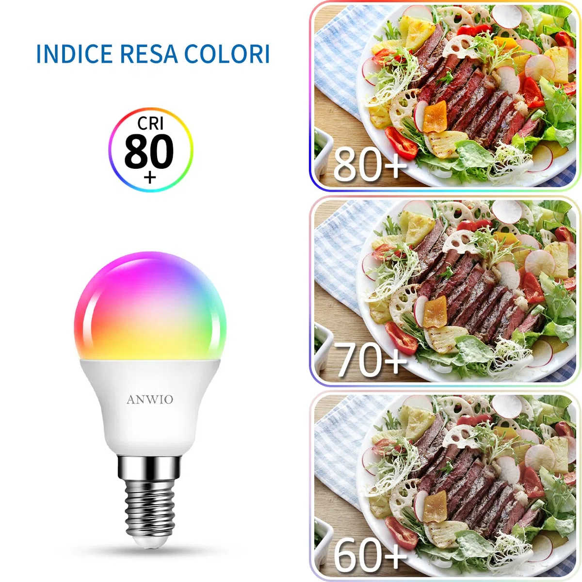 ANWIO Lampadina Alexa, Lampadina Smartx, 5W Equivalenti a 40W, 470Lm, G45,Lampada Smart Wifi E14 con Telecomando Compatibile con Alexa, Echo and Google Assistant, RGB Intelligente Dimmerabile,2 Pcs