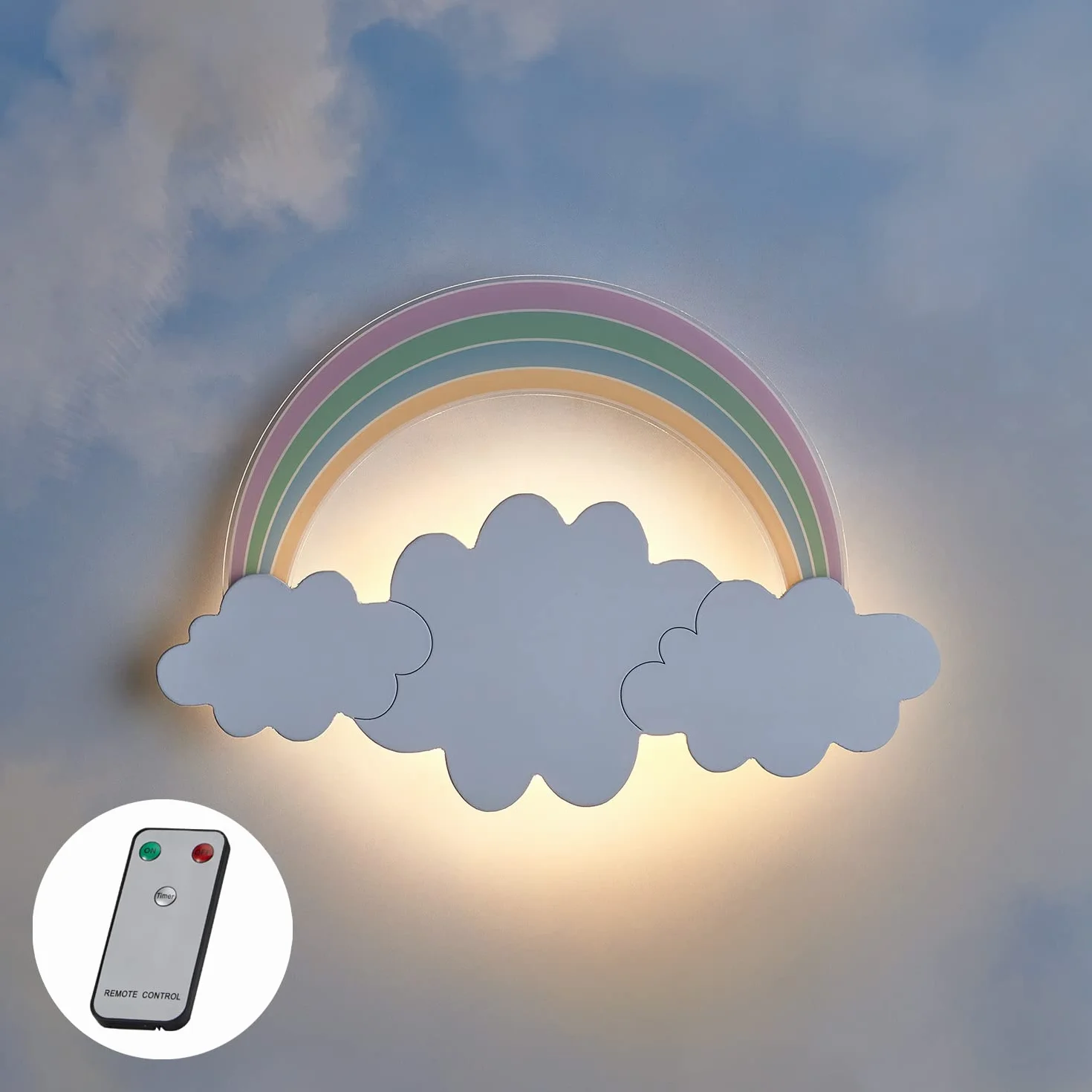 Lights4fun Applique Murale Arcobaleno e Nuvola di 18 LED Bianchi Caldi a Pile per Arredo Cameretta Bimbi